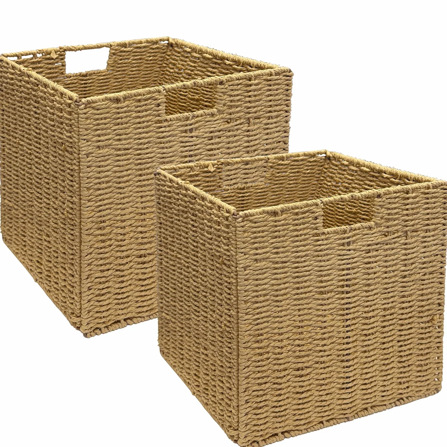 2 Cestas de Almacenaje, Cesta Mimbre Tejidas a Mano Cubo 28CM, Cesta Grande Plegable de Papel de Jacinto de Agua con Asas, Cesto Decorativo para Baño Estanterías Kallax Cocina
