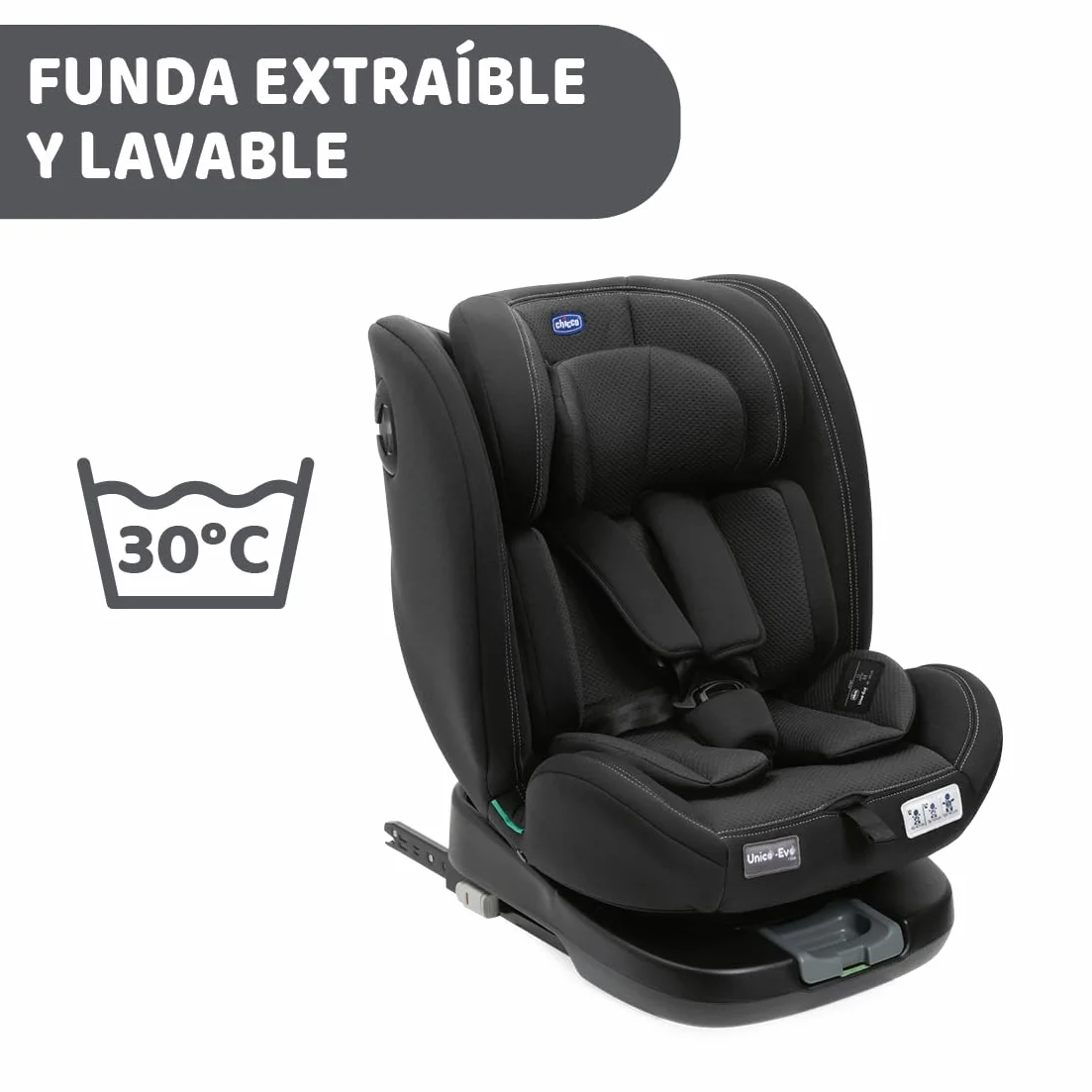 Chicco Unico EVO I'Size Classic Silla de Coche ISOFIX 360º Giratoria 40-150 cm Grupo 0123 Negra