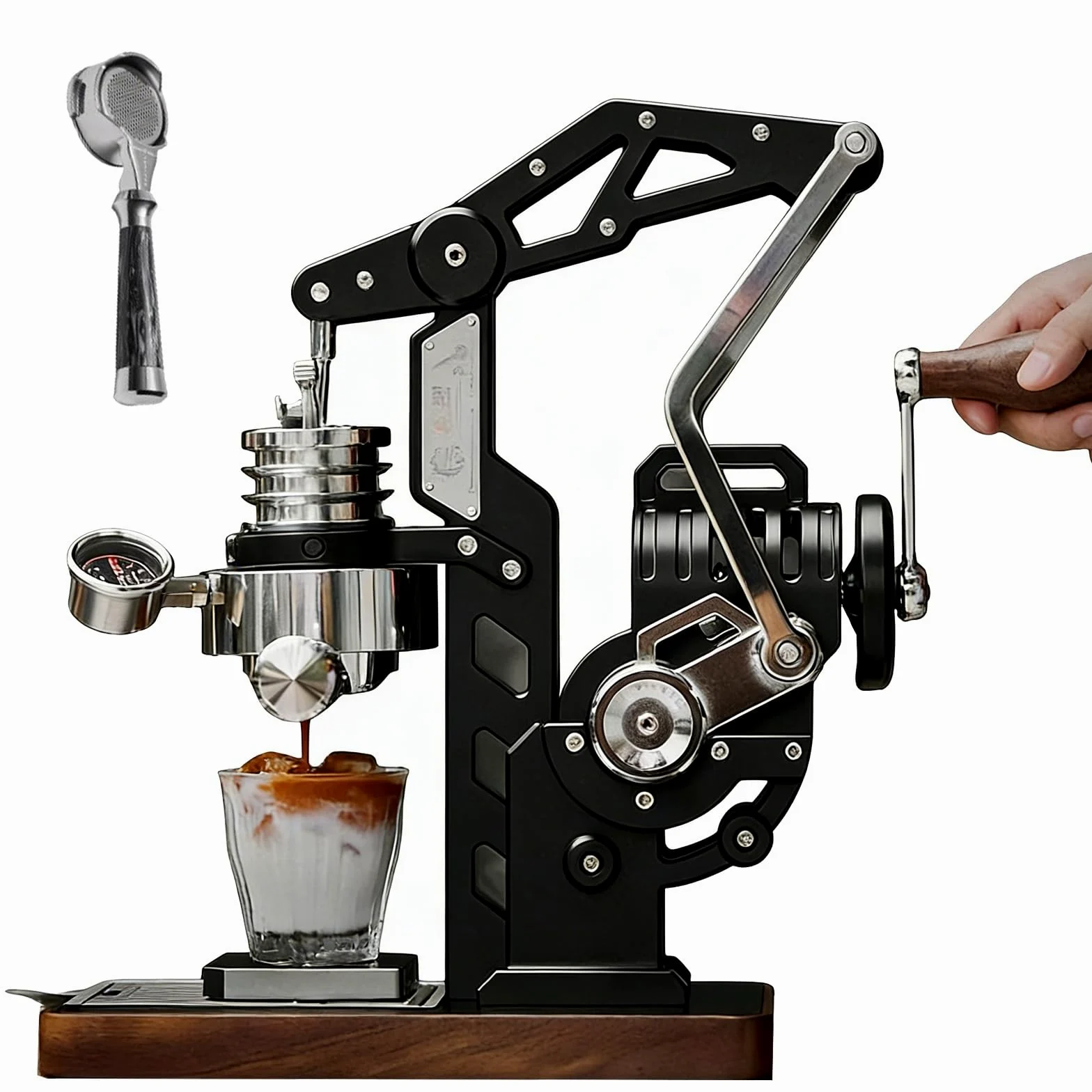 Máquina de café espresso manual, cafetera de manivela de 18 barras con manómetro visual, compatible con portafiltro de 58 mm para elaboración de cerveza en casa y oficina