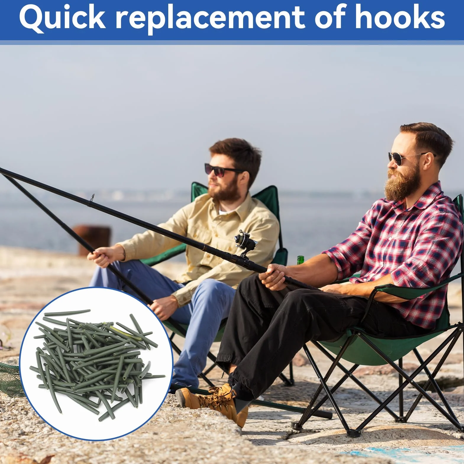 HERCHR Pesca Mangas Anti Enredo 100 Piezas Tubos de Goma 36 mm Anticorrosión