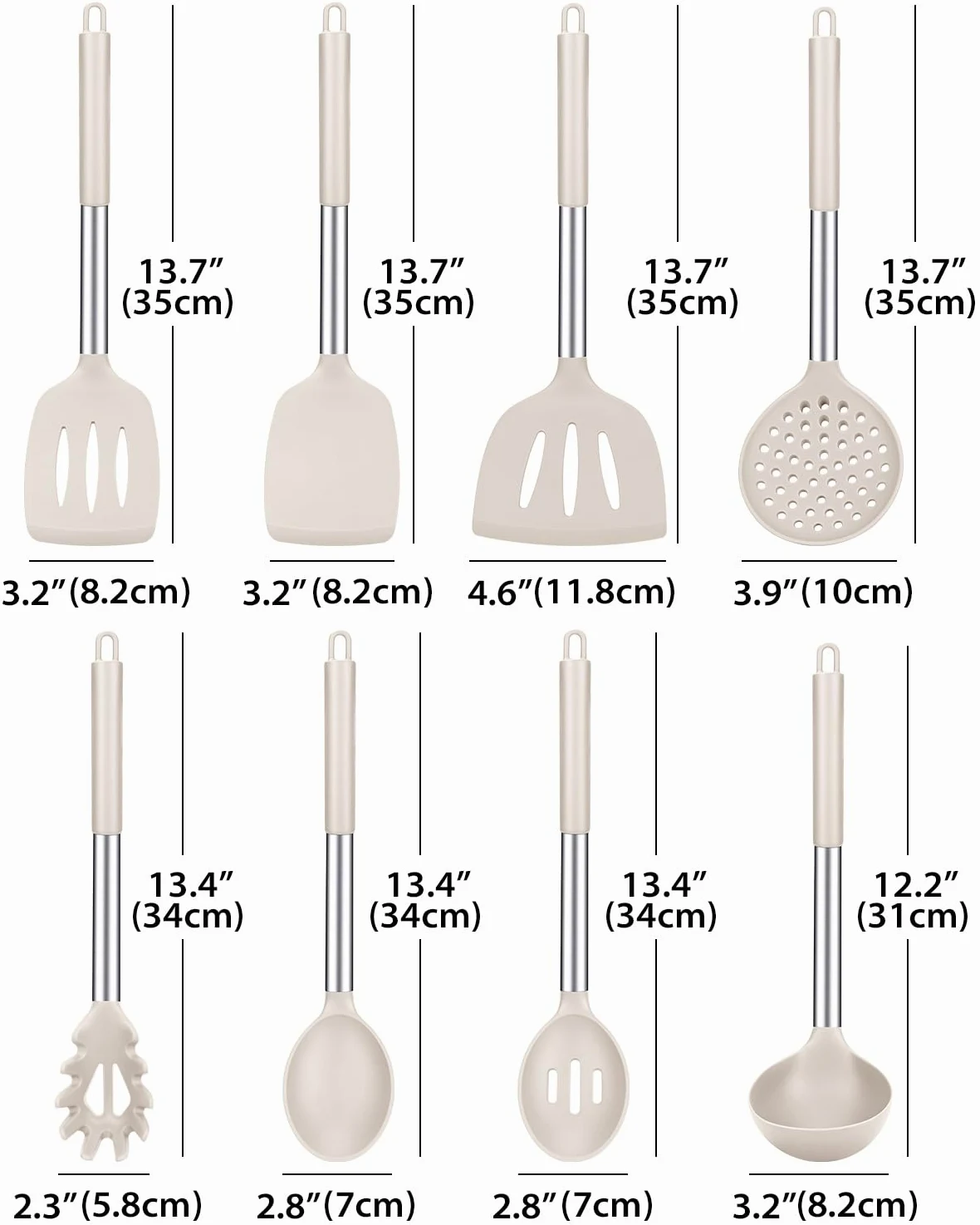 Juego de utensilios de cocina de silicona, 8 utensilios de cocina antiadherentes con mango de acero inoxidable, sin BPA, herramientas de cocina resistentes al calor con espátulas, volteadores,