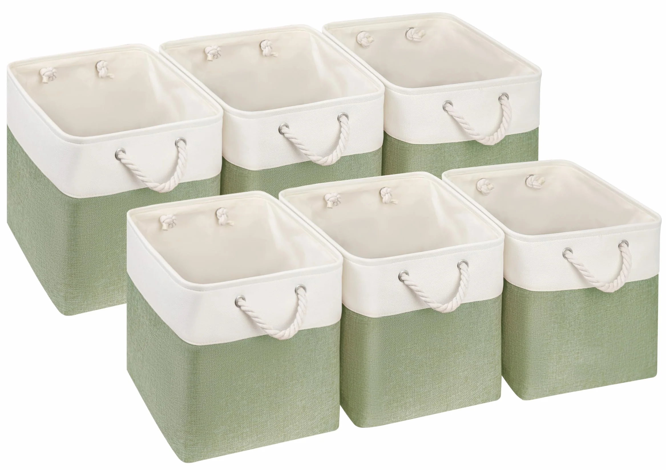 Cajas de almacenamiento en forma de cubo, 33 x 33 x 33 cm, cestas de almacenamiento para organizar la ropa, estantes, guarderías (verde/blanco, juego de 6)