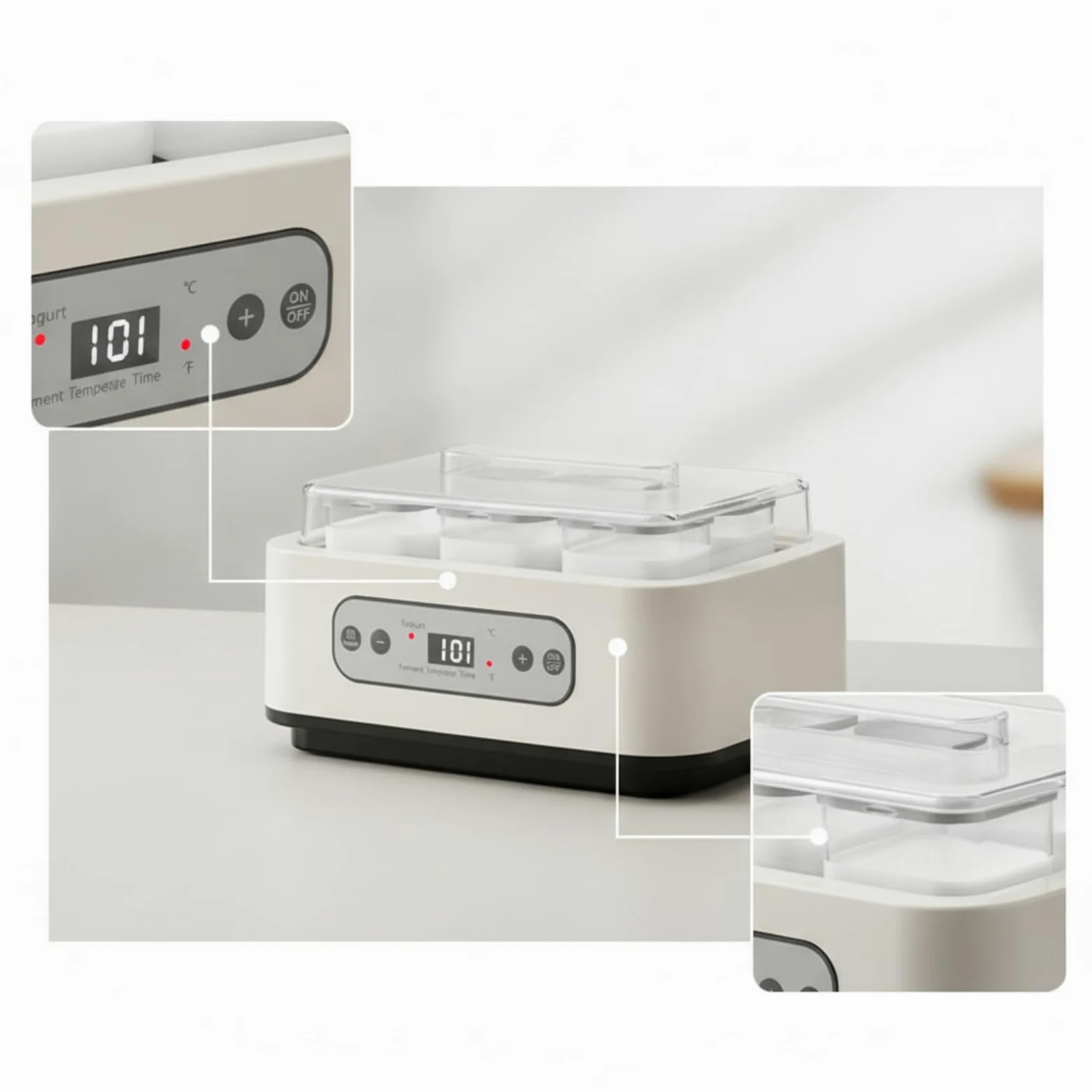 predolo Yogurtera Digital Enchufe Europeo Fermentador Yogur con Temperatura Ajustable Tapa Transparente