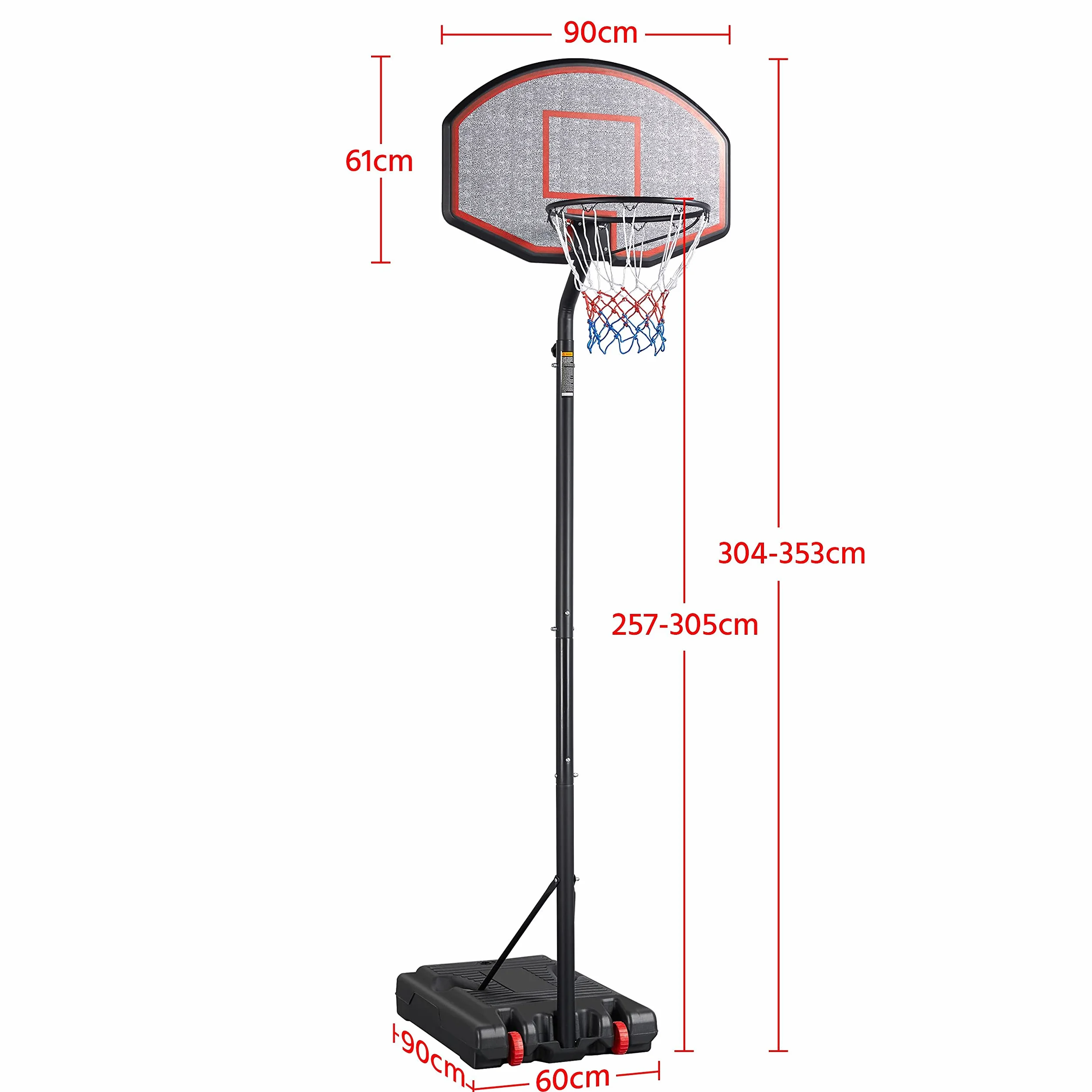 Yaheetech Canasta Baloncesto Exterior Altura Ajustable 304-353 cm Tablero Baloncesto de Pie Adultos Adolescentes