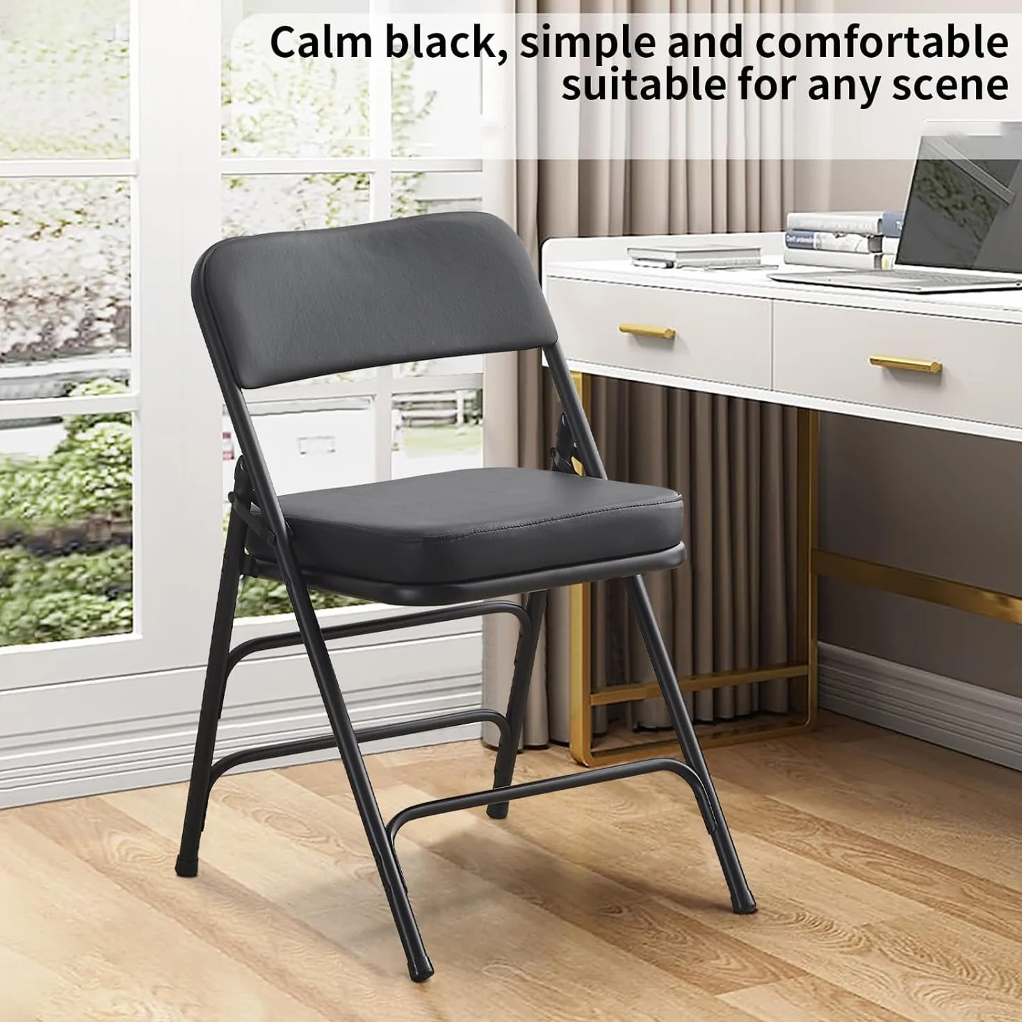 BOOSDEN Silla plegable acolchada, silla plegable con cojín grueso, silla plegable de metal resistente para exteriores e interiores, comedor y fiesta, color negro