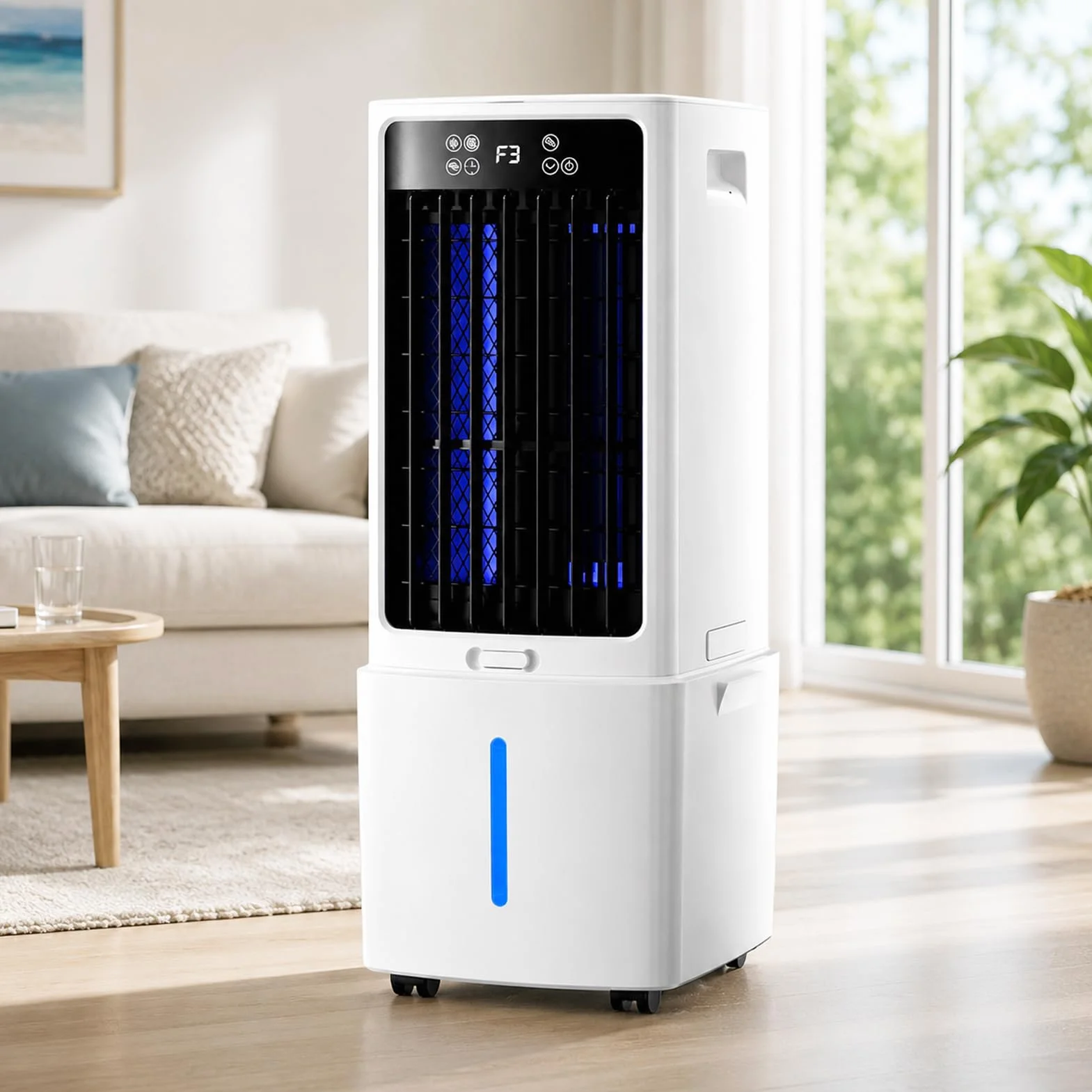 Climatizador Evaporativo 10L/25L, Enfriador de Aire Portátil con Depósito Agua Extraíble, Ventilador Refrigerador con Mando Distancia, 3 Velocidades, Temporizador, para Casa Oficina Terraza