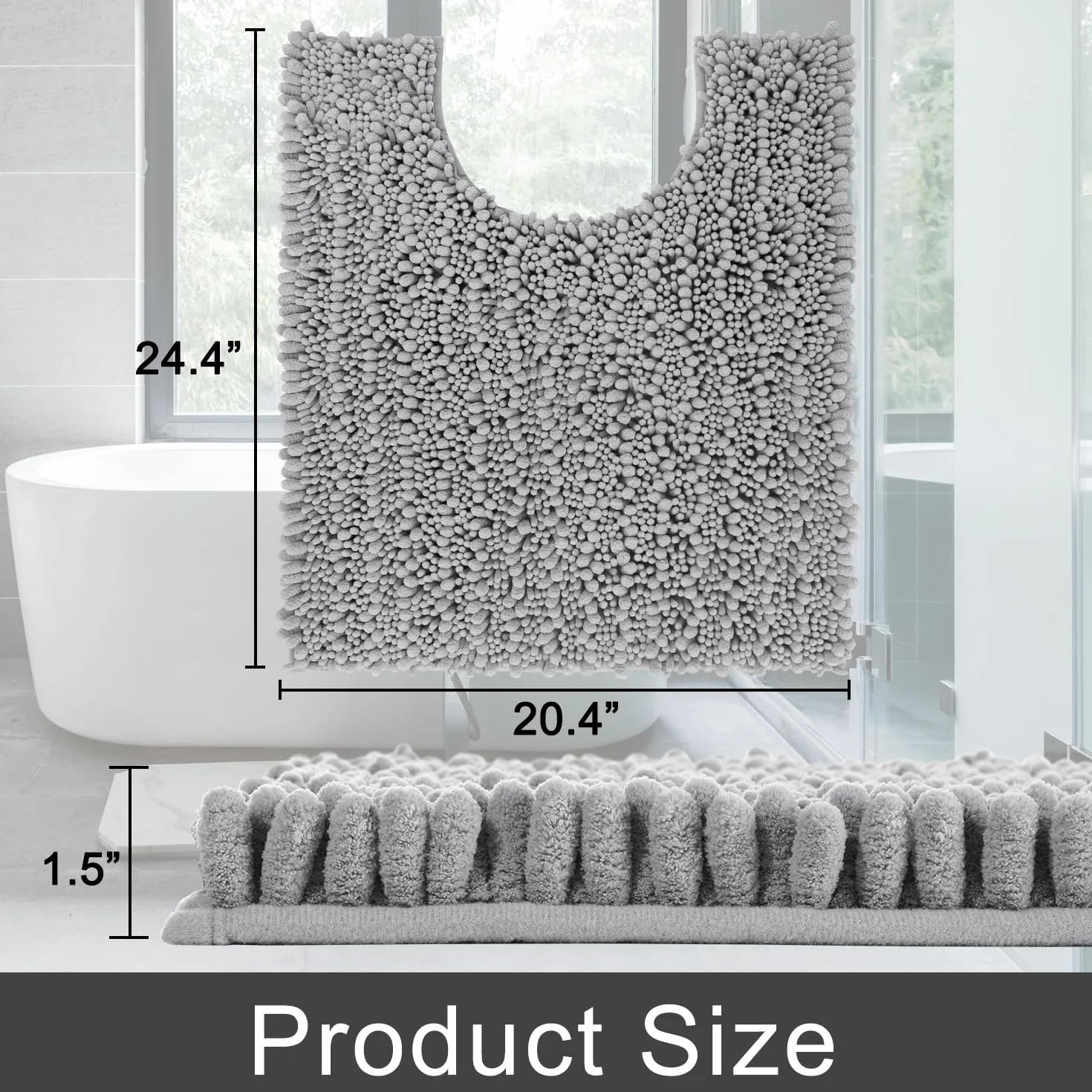 Yimobra Alfombrilla de baño de Chenilla con Forma de U para baño, máxima absorción, Suave y acogedora, Secado rápido, Antideslizante, Lavable a máquina, 24.4 x 20.4 Pulgadas