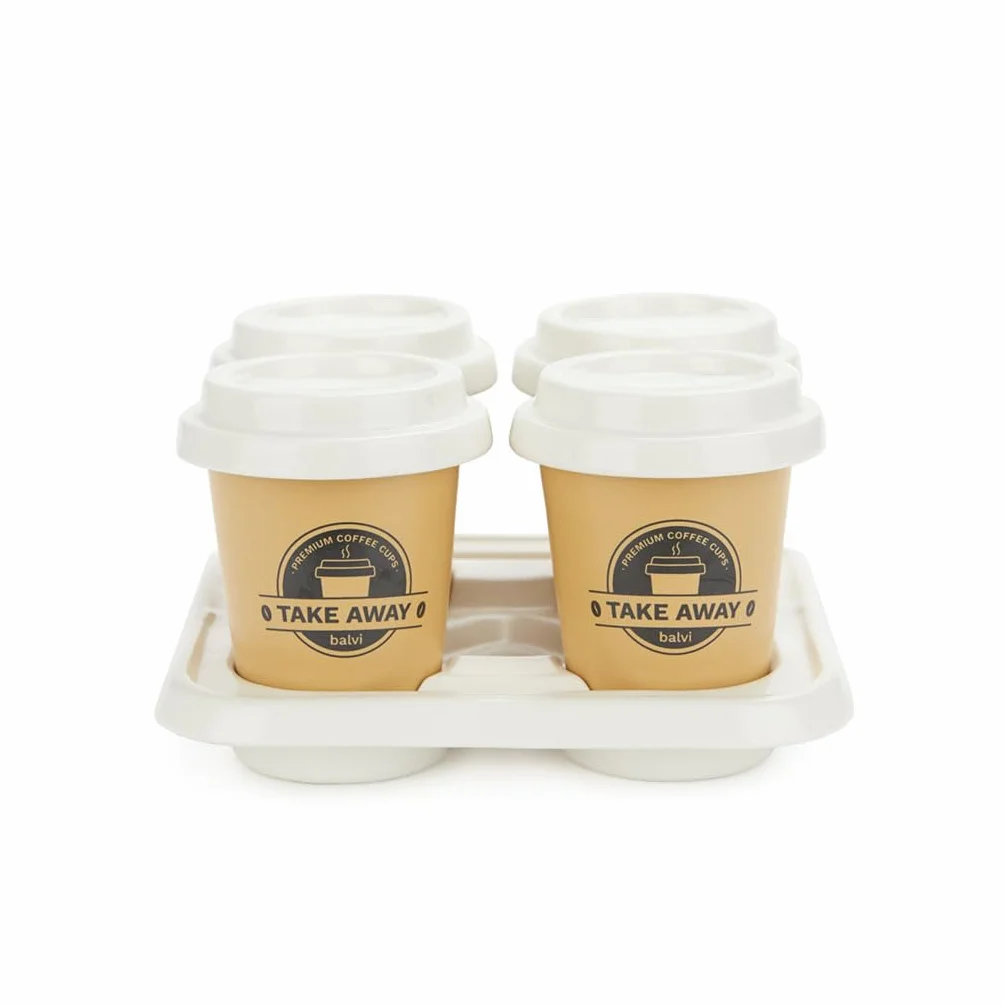 Balvi Set Tazas café Take Away Color Marrón, Blanco Incluyen una Bandeja de Porcelana Porcelana 75 ml