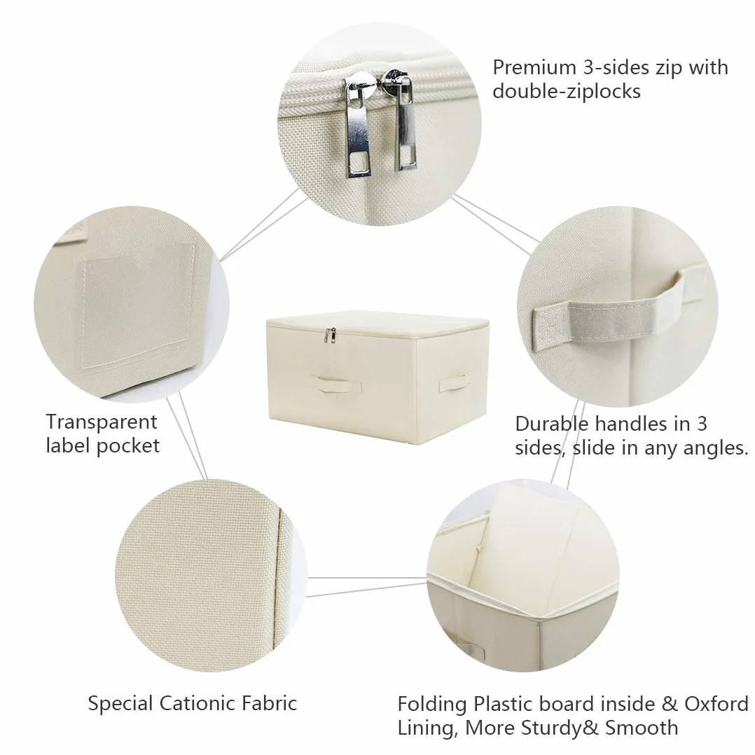 iwill CREATE PRO Contenedores de almacenamiento de lino plegables Jumbo, Tide Up Your Closet, conveniente compartimiento de almacenamiento con tapa, Beige, paquete de 2