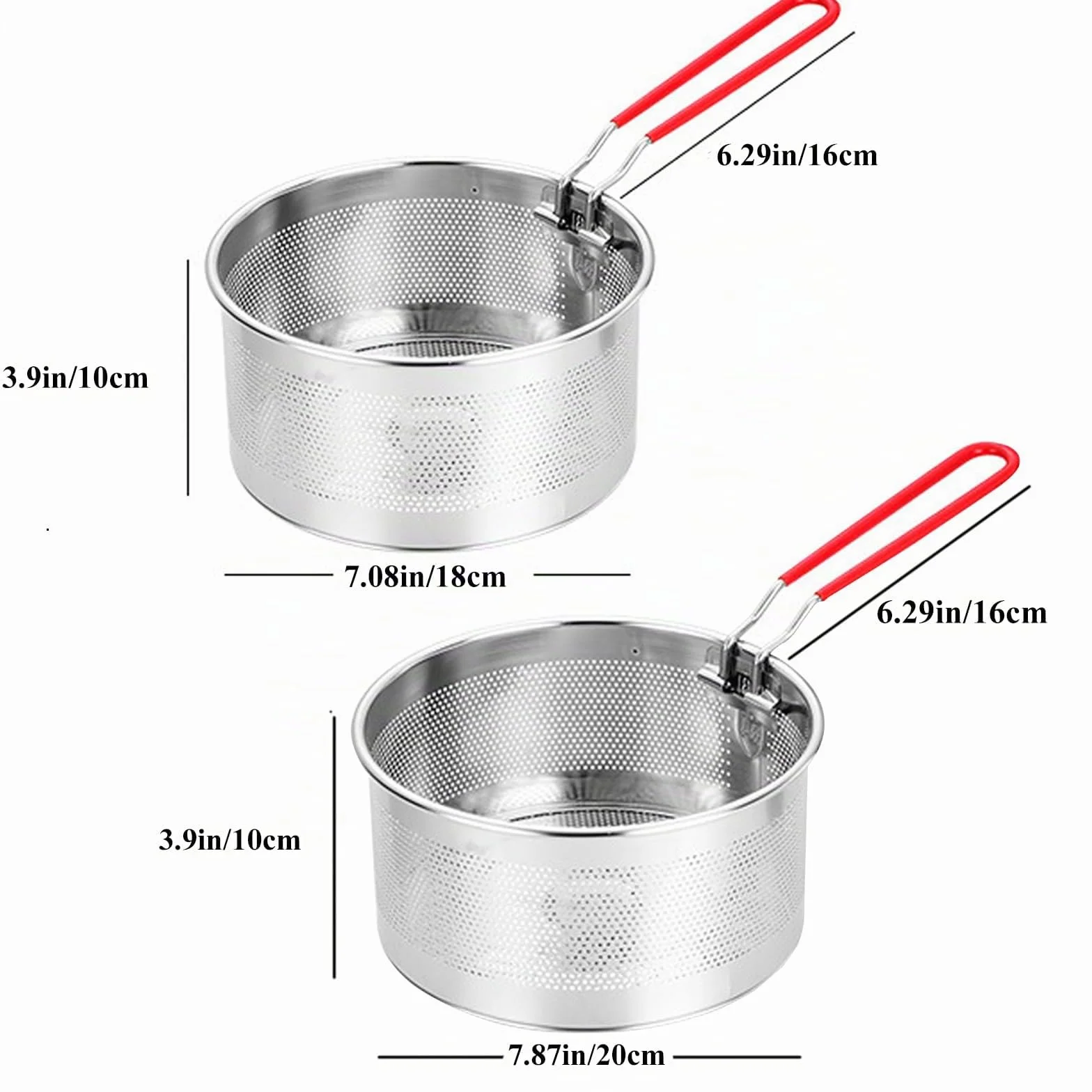 Set de coladores de cocina de acero inoxidable, 2 piezas, colador de pasta con asas desmontables, colador de metal para freidora, colador de cocina para lavar, escurrir, freír, cocinar, cocinar al