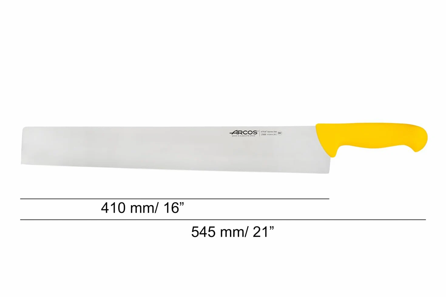 Arcos Serie 2900 - Cuchillo Salami/Queso - Hoja de Acero Inoxidable NITRUM de 410 mm - Mango inyectado en Polipropileno Color amarillo