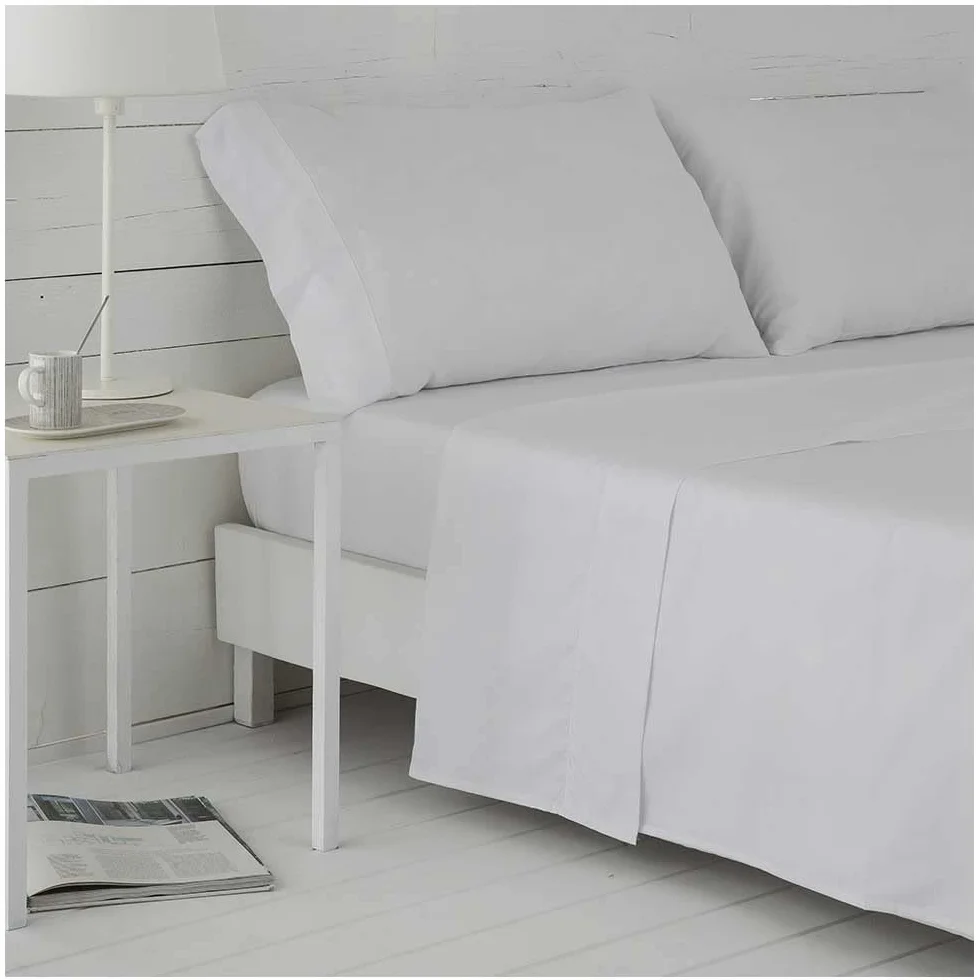 COTTON ARTean Juego de sábanas 180x190/200 Saten algodón Egipcio 400 Hilos LOREA blanco 4 piezas: Encimera, 2 Fundas de Almohada, Bajera Ajustable