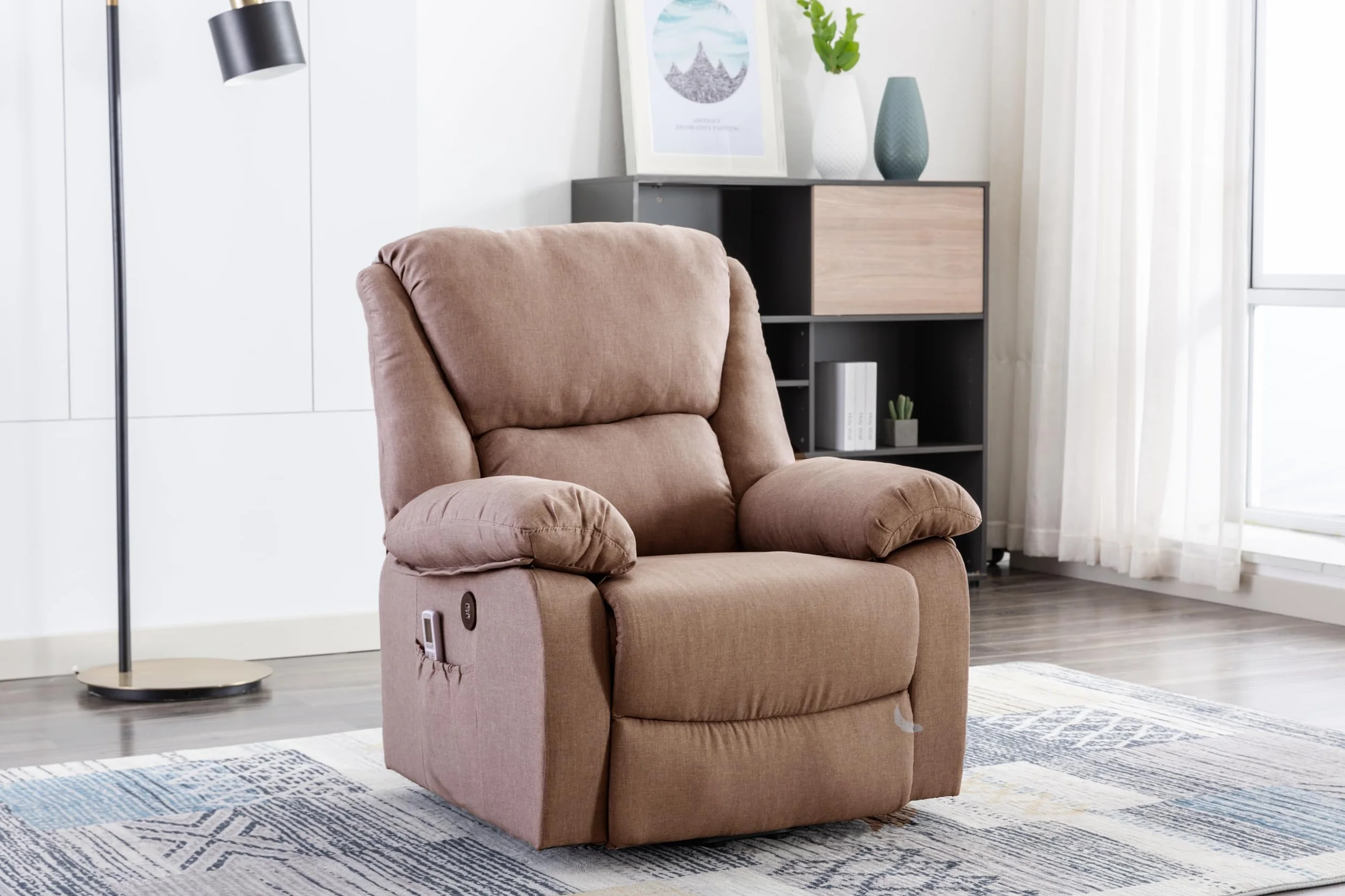 DUPI Sillón Relax Eléctrico Masaje Chicago, Sillón Masaje,con Calor Lumbar, reclinable,Microfibra (New Capuchino)