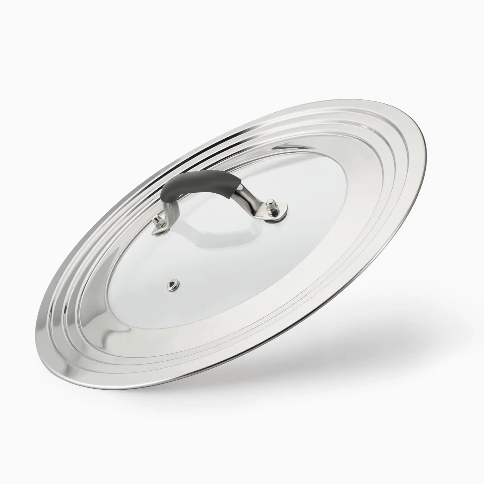 Tapa Universal Para 21 – 31 cm Sartenes, Ollas, Cacerolas y Woks, Tapa de Cristal con Borde de Acero Inoxidable, Cubierta Universal de Ollas con Mango de Silicona Resistente al Calor, Negra