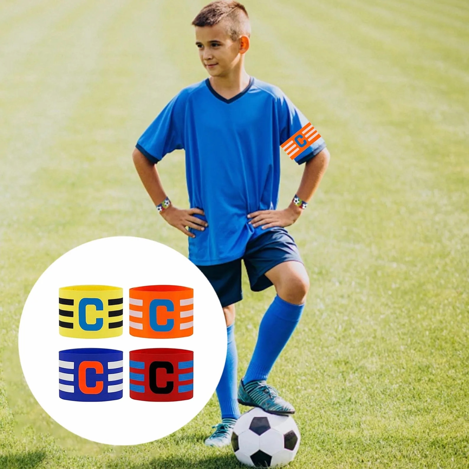 Brazaletes de Capitán de Fútbol Ajustables para Niños, Adultos y Jóvenes