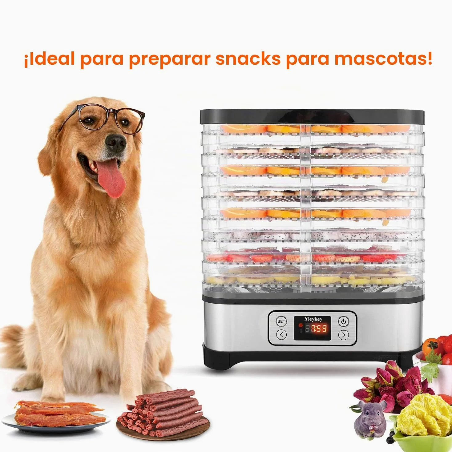 Deshidratador con regulador de temperatura, deshidratador para alimentos, carne, frutas, verduras, deshidratador, sin BPA, 8 niveles/400 W