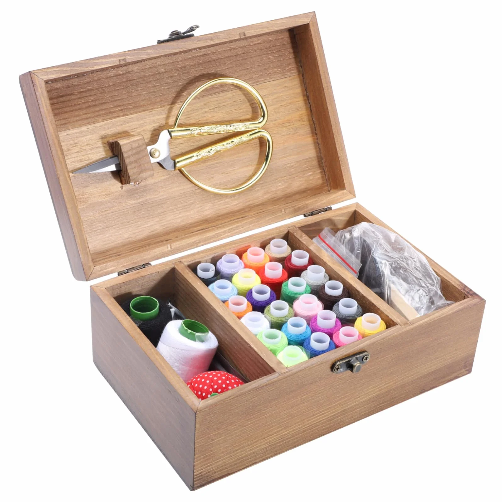 Caja de Madera Retro para Guardar Hilo y Aguja Gran Capacidad, Kit de Costura Hogar Adecuado para Diy, Almacenaje Natural y Ecológico