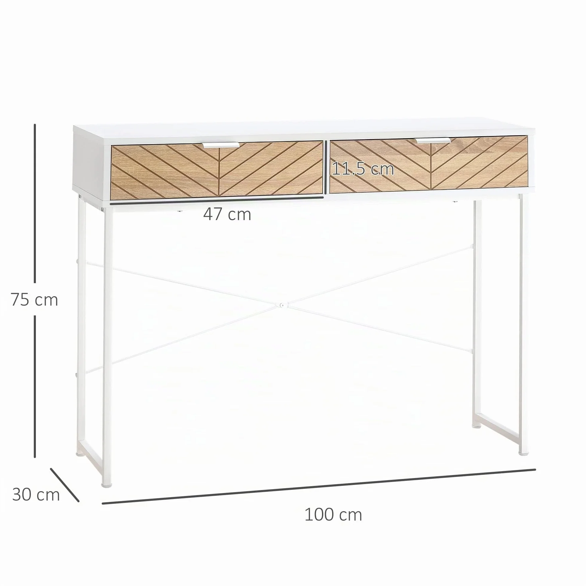 HOMCOM Mesa de Consola Estrecha Mueble Recibidor Mesa de Sofá con 2 Cajones Diseño de Líneas Talladas Estilo Moderna para Pasillo Entrada Salón Dormitorio 100x30x75 cm Blanco y Roble