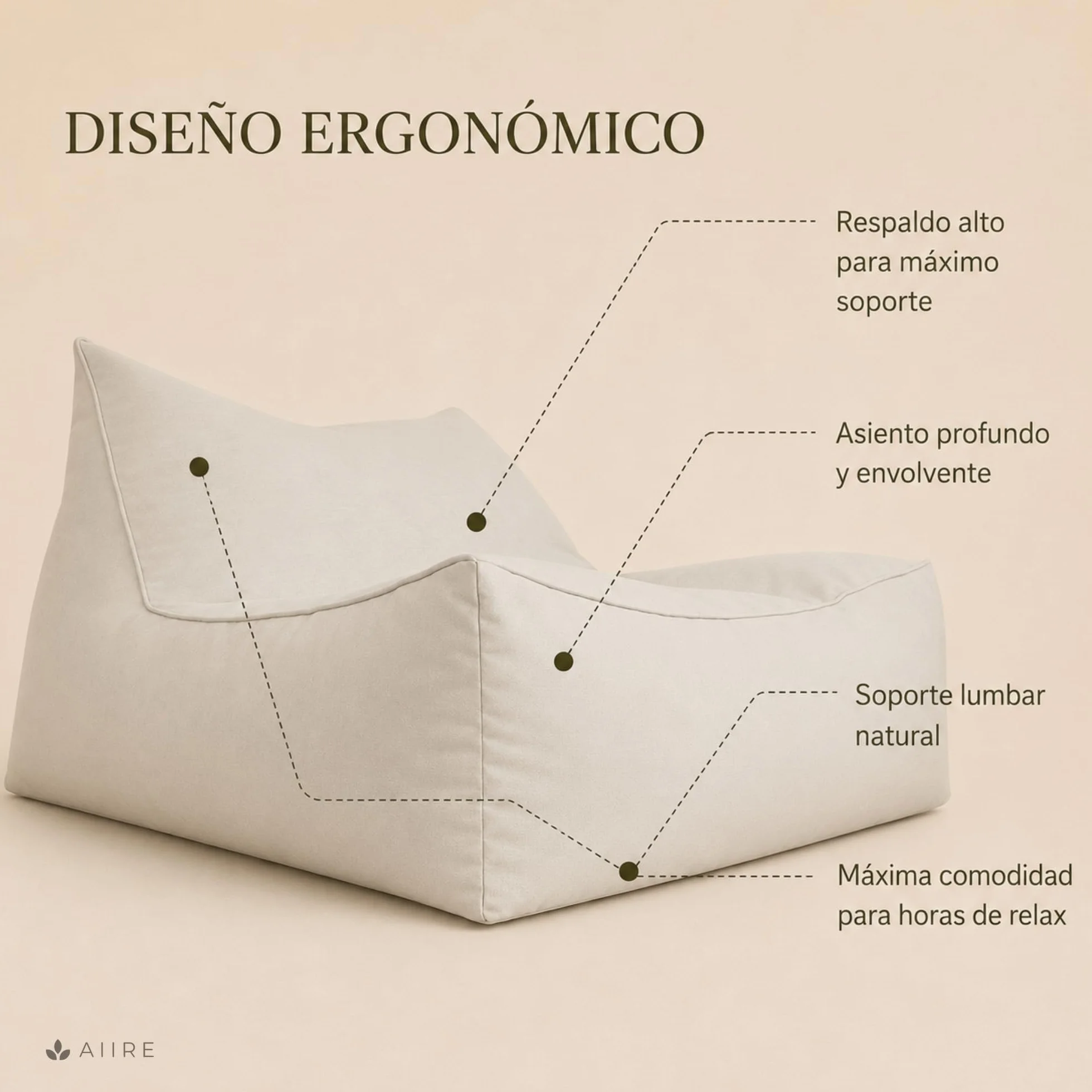 Aiire Puff Exterior Jardín Moderno - Sillón Puf con Relleno Incluido para Piscina, Terraza o Salón - Tejido Premium Resistente al Agua y Rayos UV - Bean Bag Chair de Lujo XXL Beige