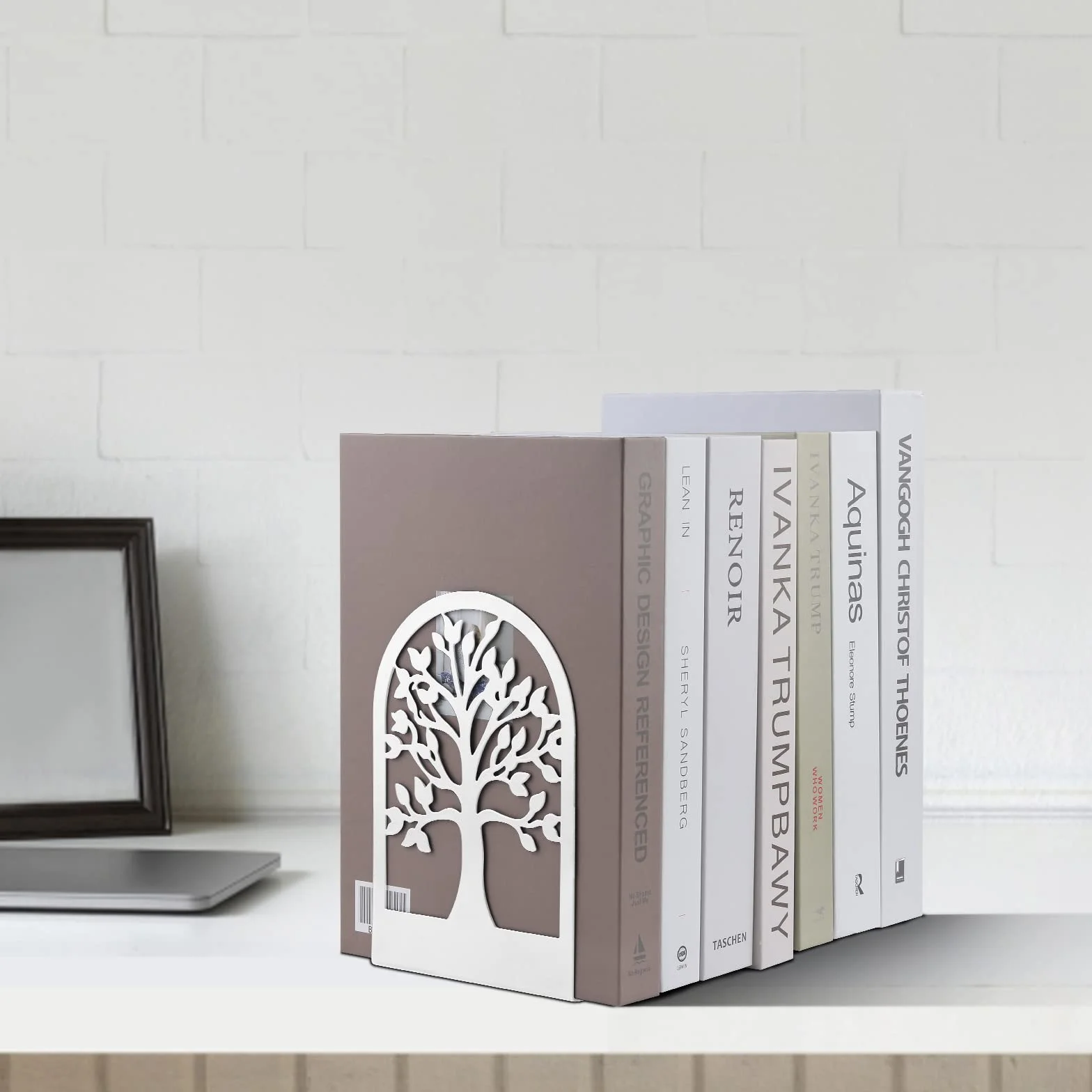 MSDADA 3 Pares de Sujetalibros de Metal para Niños, Diseño de árbol de la Suerte, Antideslizante Estantería para Oficina y Escuela Decoración Día del Niño Regalo (Blanco)