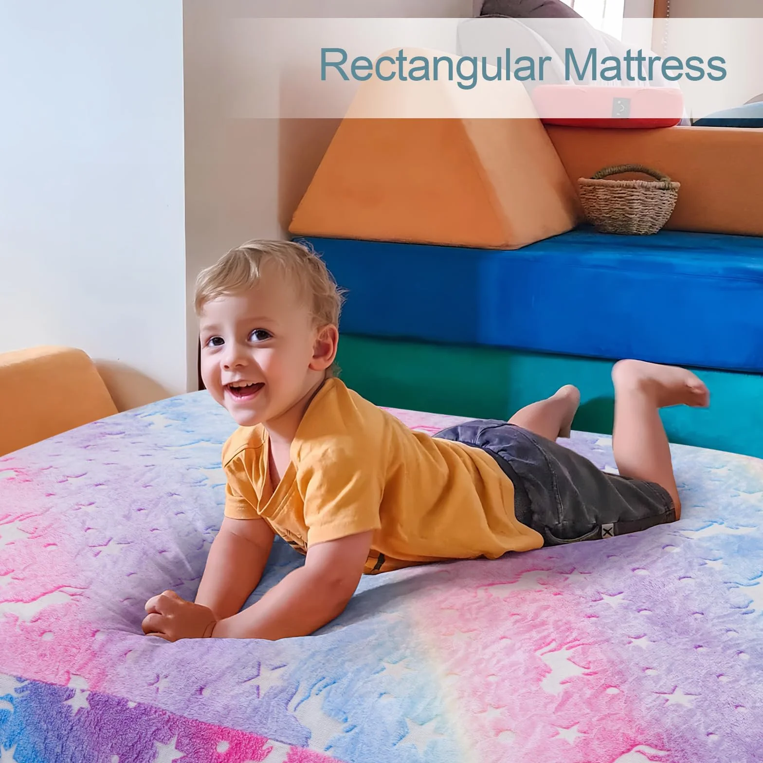 MeMoreCool Puf para niños que se convierte en cama puf, silla para niños pequeños para leer, sofá para niños perezosos con relleno, colchón convertible para suelo, 75 x 75 x 47 cm, arcoíris