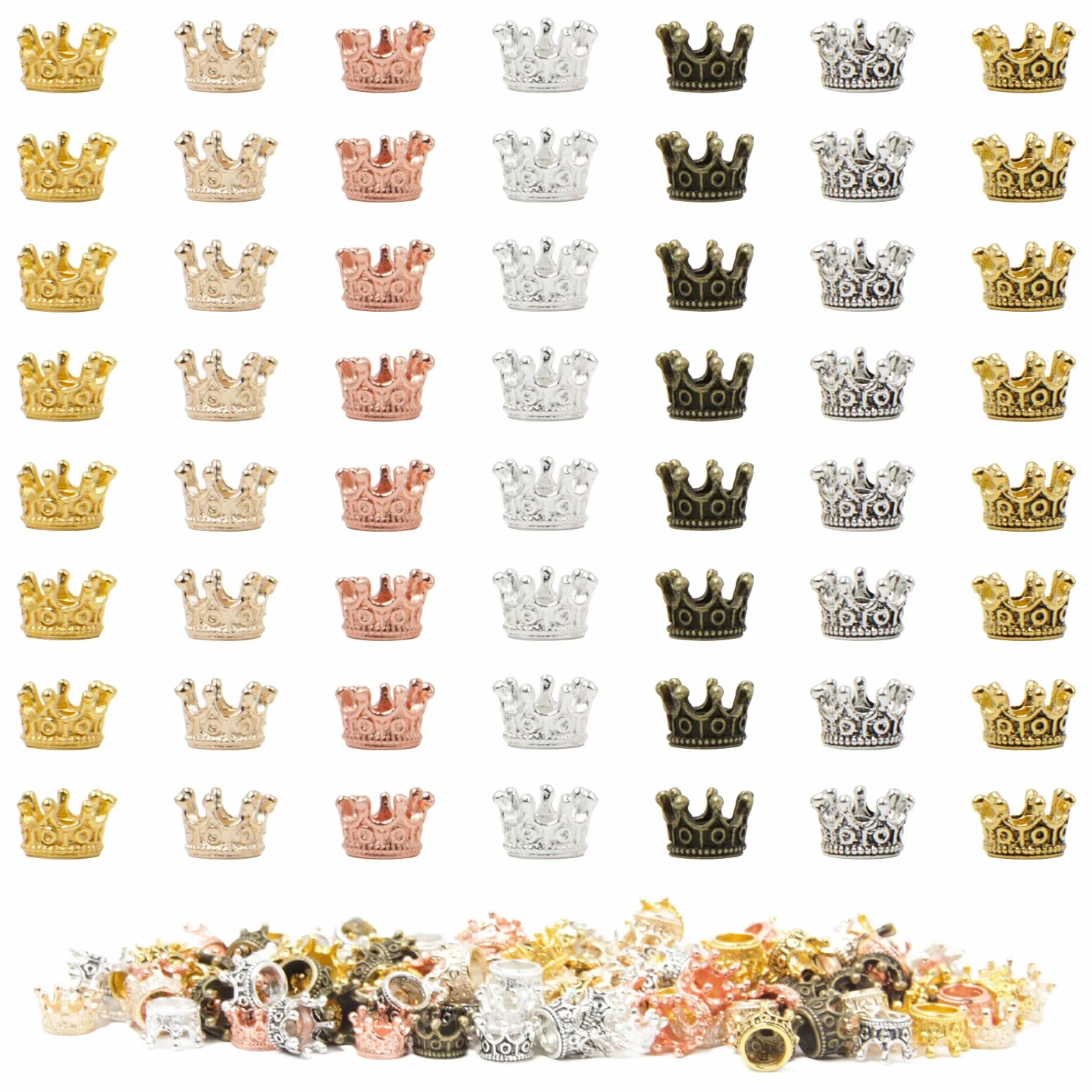 140 Pcs Mini Coronas Doradas 7 Colores Pequeño Coronas Doradas para Decoración Mini Abalorios de Corona de Aleación Mini Corona Manualidades para Pulsera Collar Artesanías Colgantes Haciendo