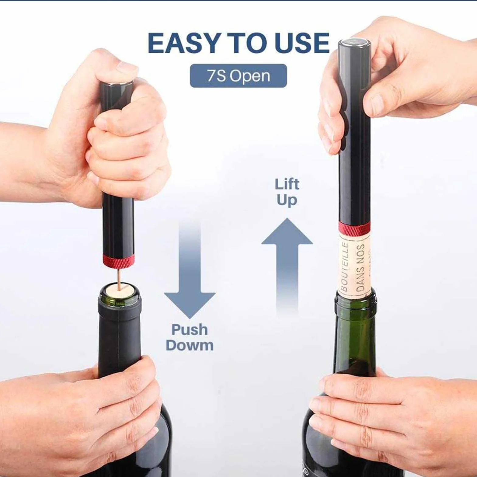 Sacacorchos de Aire Comprimido para Vino, Abrebotellas Profesional de Aleación de Aluminio, Sin Esfuerzo, Ideal para Hombre, Mujer, Fiesta y Regalo, Rojo