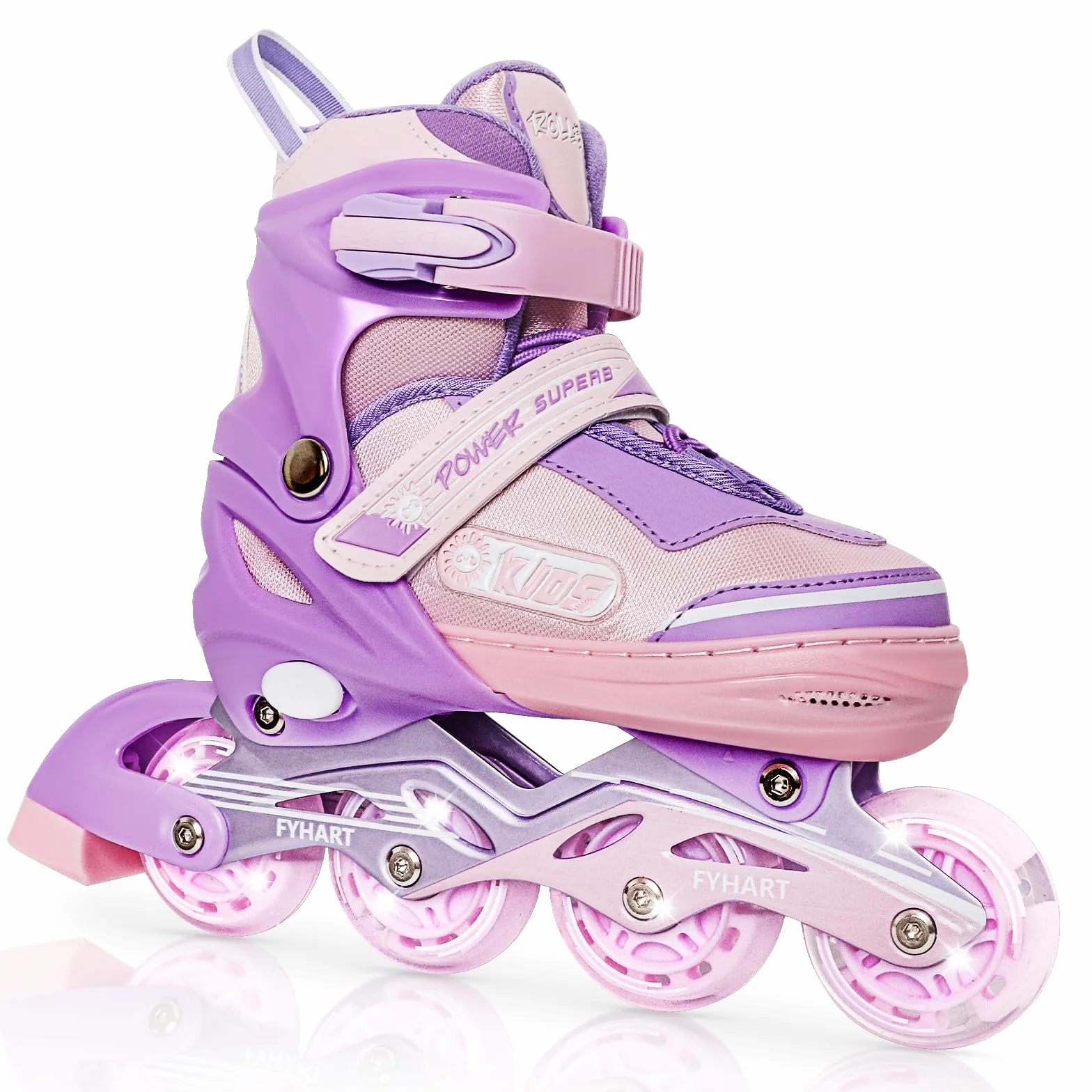 Patines en línea Ajustables para Niños y Niñas, 4 Ruedas con Ruedas Luminosas, Rosa Violet