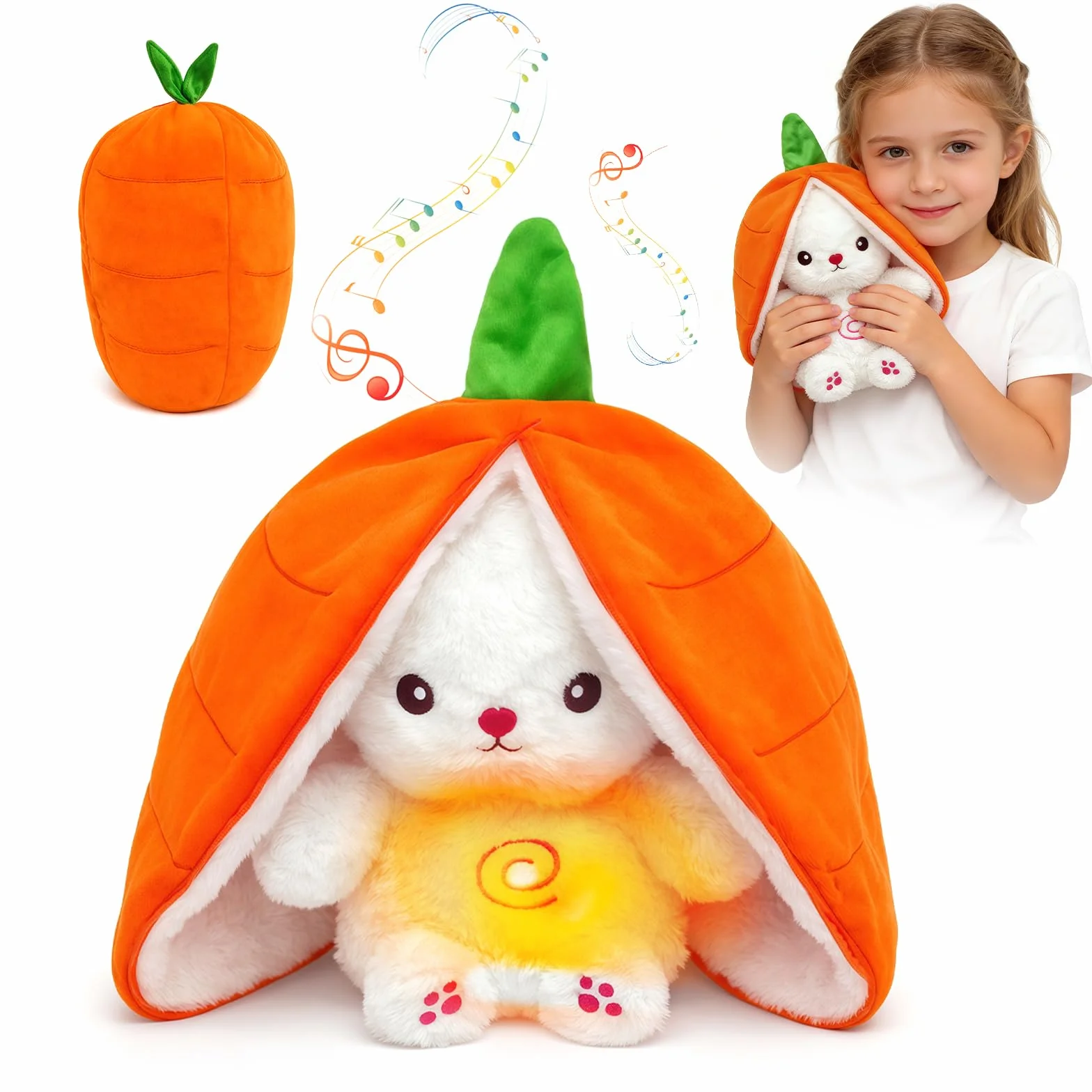Peluche musical para bebés con respiración, conejo blanco, ayuda a dormir