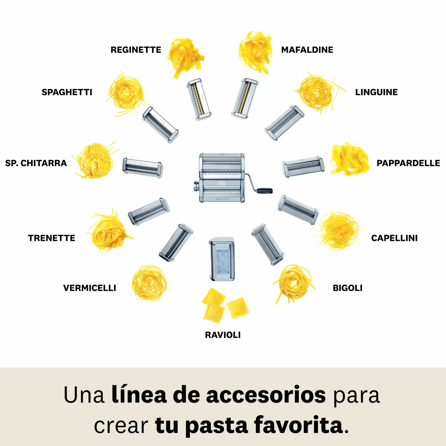 Marcato Spaghetti, Accesorio para Máquina de Pasta Atlas 150, Acero Cromado