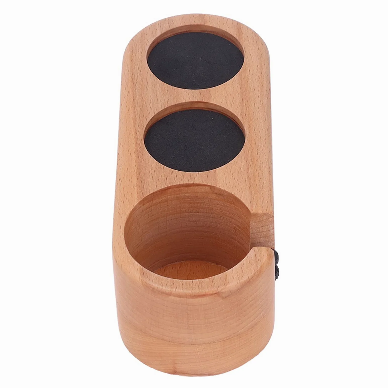 Soporte para prensa de café, estación de prensa de café de madera con 3 orificios para prensas de 58 mm y portafiltros, base antideslizante de haya para la configuración de barra