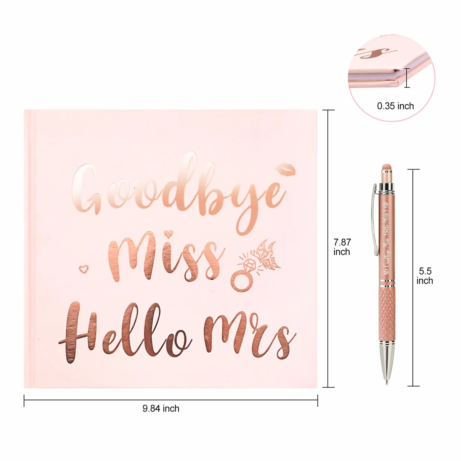 HOWAF Goodbye Miss Hello Mrs Libro de visitas de despedida de soltera, Boda, Team Bride Libro de Consejos de oro rosa, incluye bolígrafo