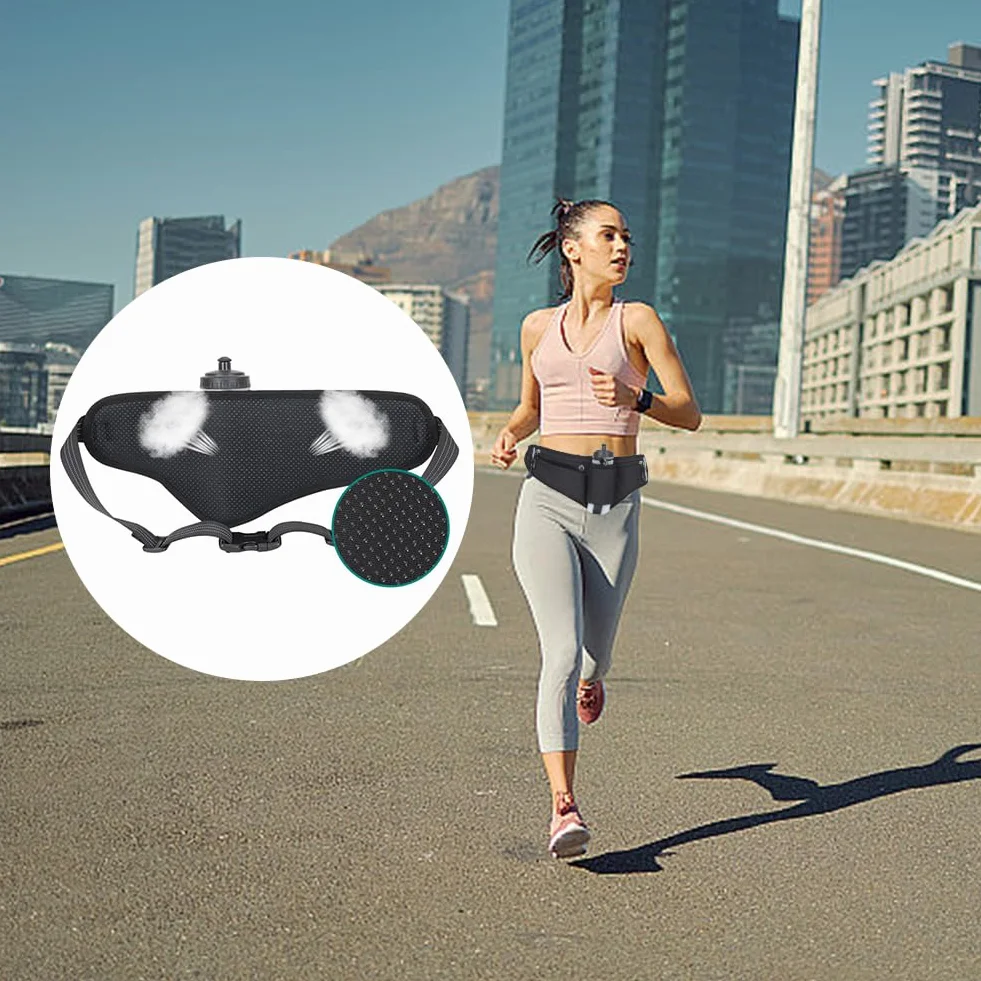 Riñonera Running Deportiva Cinturón de Hidratación con Botella de Agua 600ml Plegable Negro Kiuiom