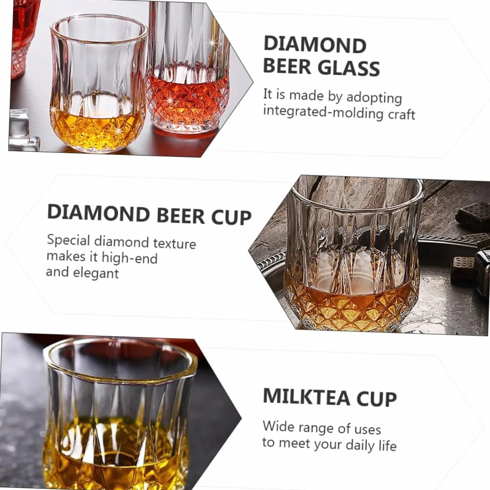 Jarras de cerveza personalizadas, jarras de cerveza, jarras de cerveza, 4 piezas de vasos de roca de cristal, vasos de cóctel antiguos de cristal vintage, vasos de agua, vasos de cerveza de diamante,