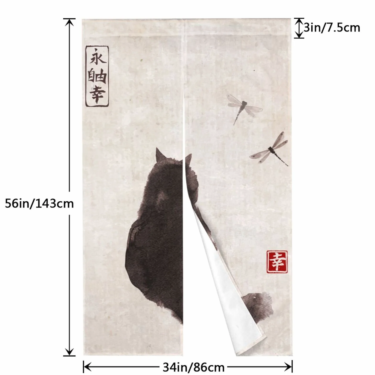 Cortina Japonesa Noren para Puerta, con diseño de Gato y libélula, Pintura de Tinta, para Restaurante, decoración del hogar, Talla única