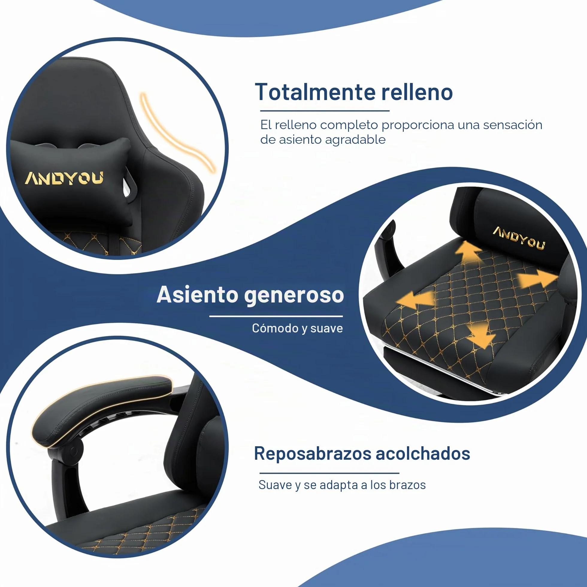 Andyou Silla Gaming Ergonómica Profesional con Soporte Lumbar - Silla Gamer para Adulto, Giratoria y Reclinable con Reposapiés Ajustable y Tela Transpirable, Soporte 150 kg para Oficina y PC