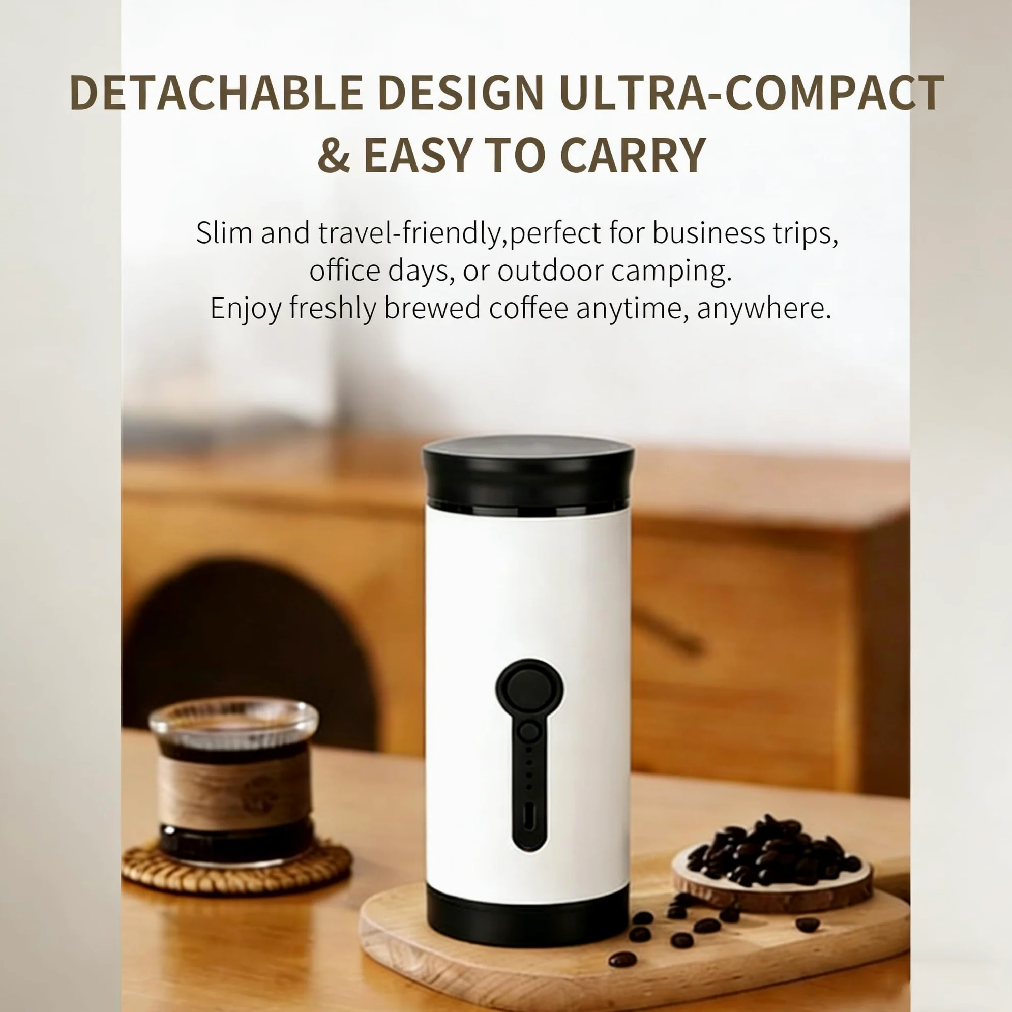 SANMAS Cafetera espresso portátil, cafetera de autocalentamiento recargable por USB-C, para viajes y camping, compatible con café molido y cápsulas, cafetera eléctrica compacta para coche, caravana