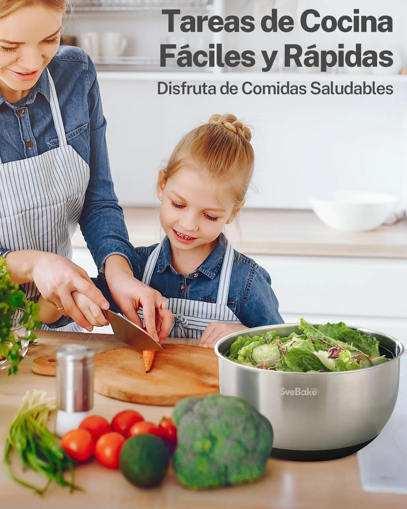 SveBake Centrifugadora Lechuga Acero Inoxidable con Botón de Parada, 5.3L Escurridor Verduras con Base Antideslizante, Escurridor Ensalada Sin BPA
