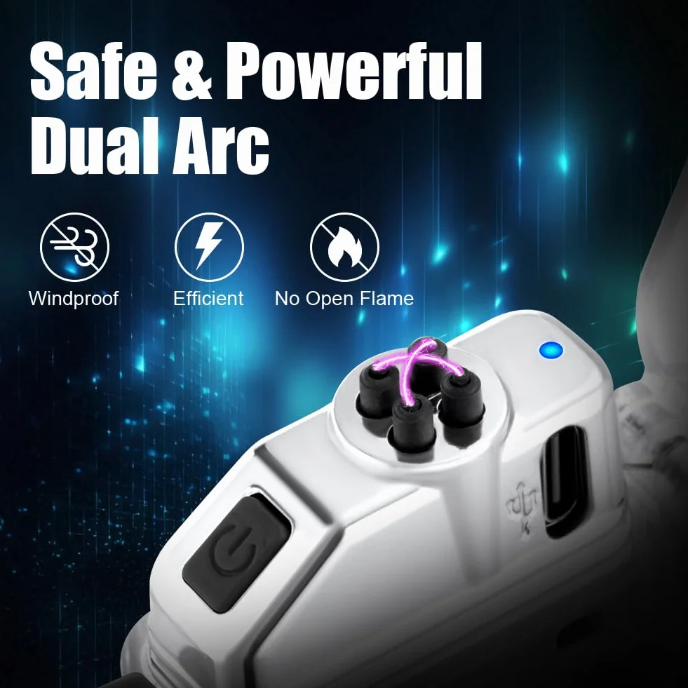 Vicloon Mechero Eléctrico Recargable USB C, Doble Arco Linterna, Resistente al Viento y Agua, Encendedor para Velas, Regalo para Papa