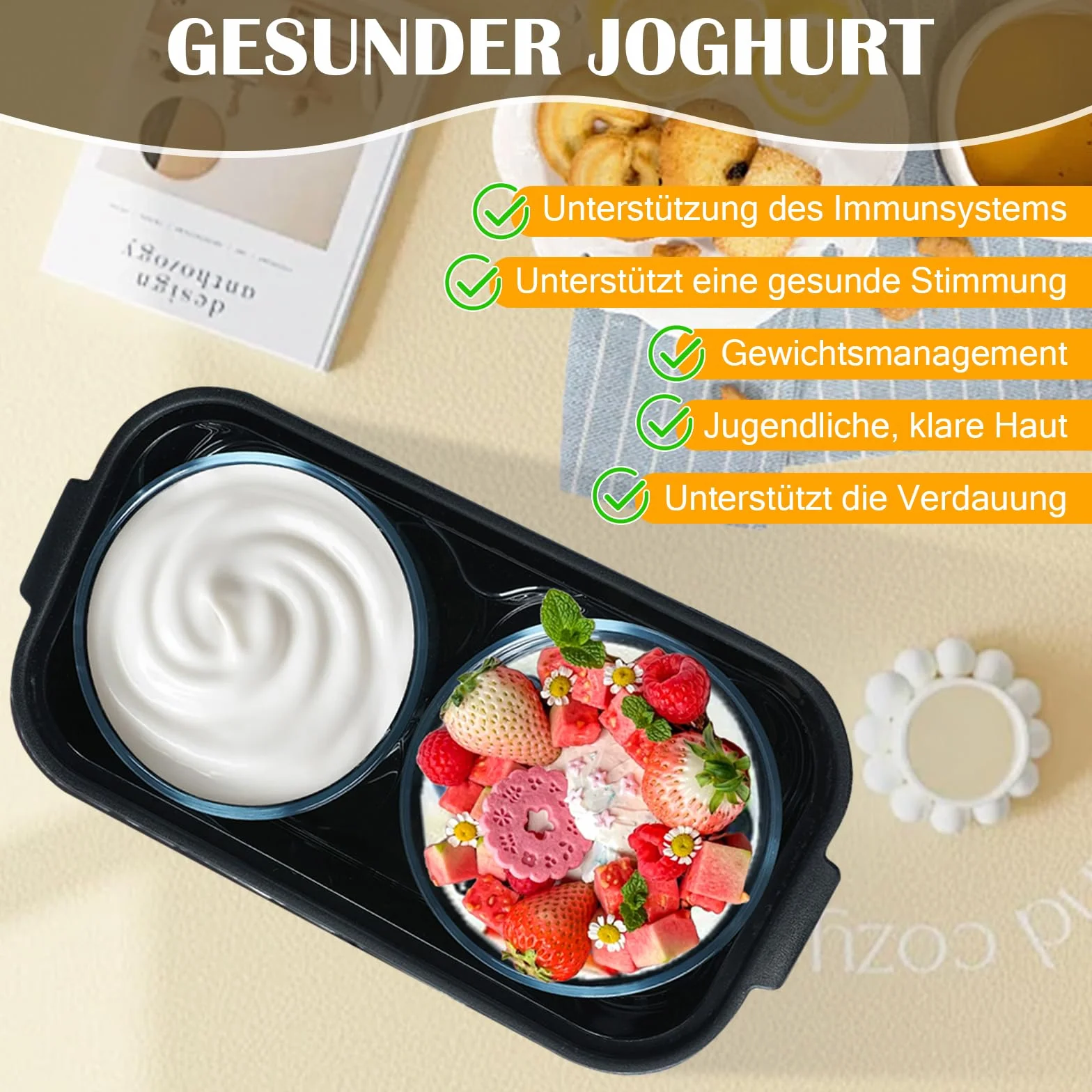 Yogur, 2 litros, máquina automática de yogur digital con 2 vasos, yogur con temporizador y control de temperatura, yogur para yogur griego, queso, natto, vino de arroz, plata, 2 litros