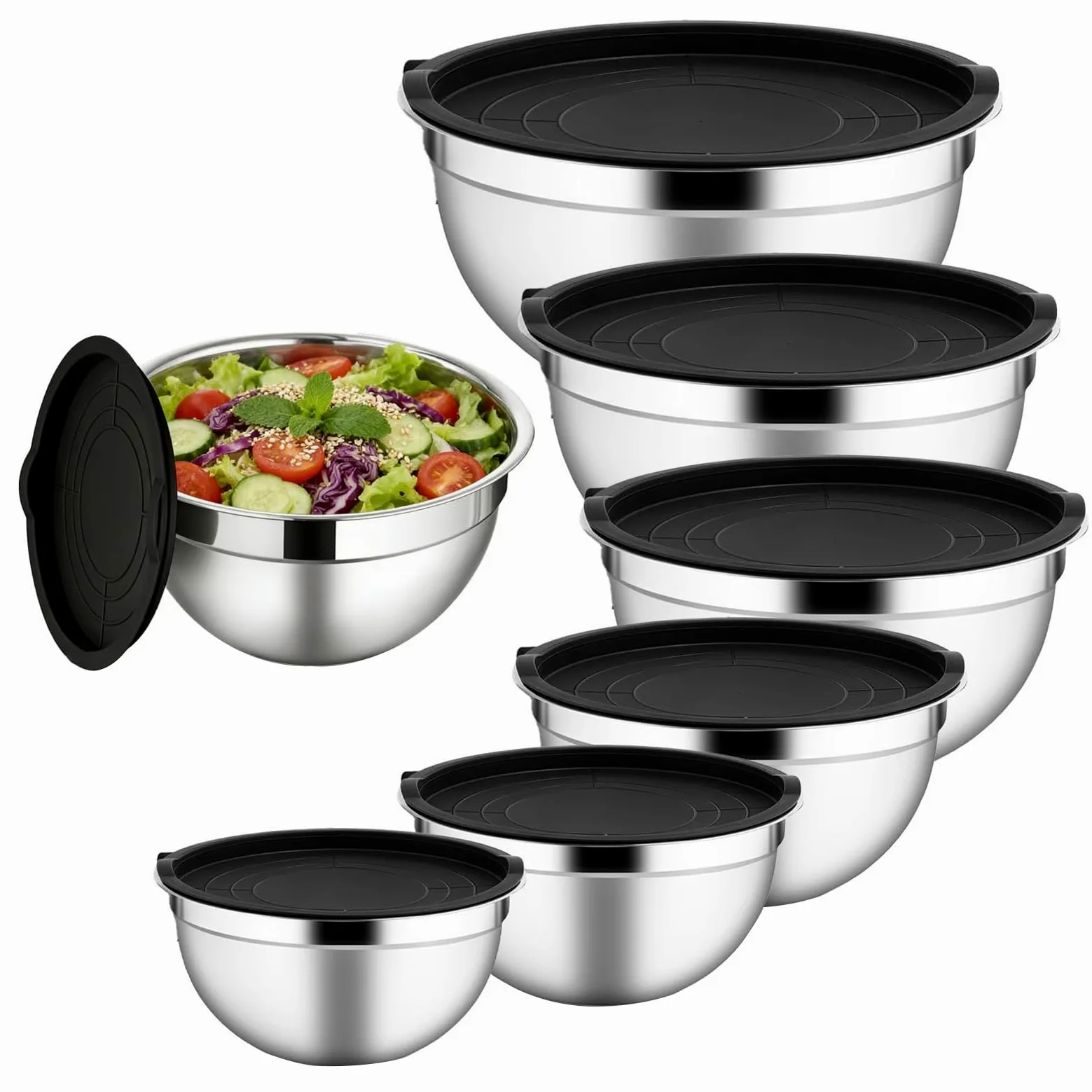 Boles de Mezcla de Acero 7 Piezas Hermeticas Acero Inoxidable Apilables | Boles Para Mezclar Y Preparar Alimentos En La Cocina Para Cereales Snacks Huevos Especias Verduras Frutas