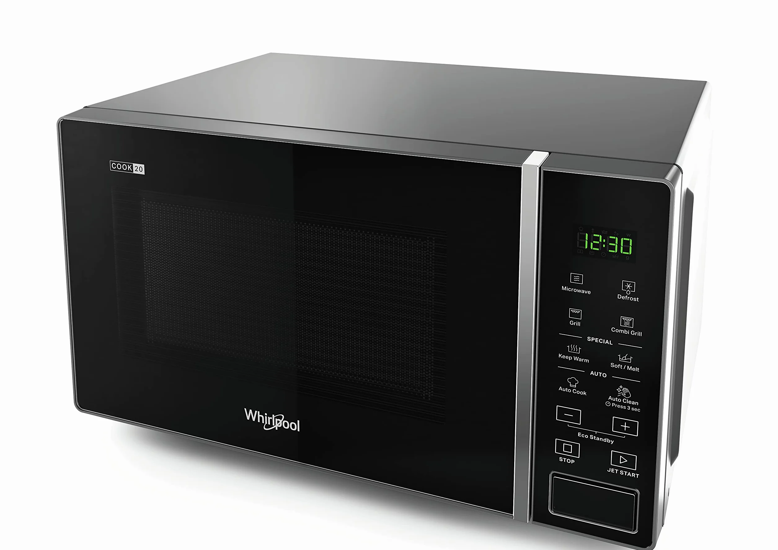 Whirlpool Microondas con Grill MWP203SB 20L 700W, Libre Instalación, Panel Digital, Negro