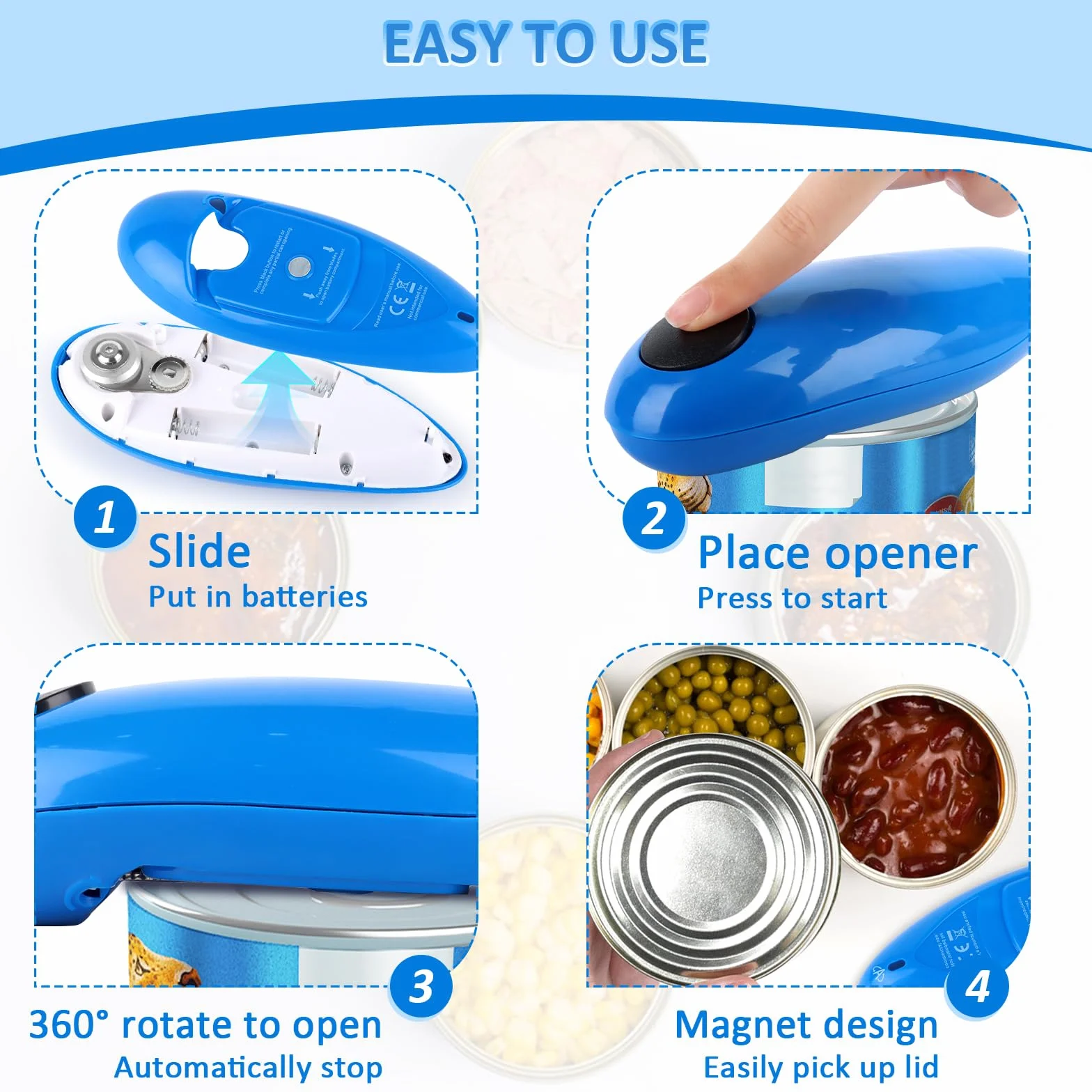 Abrelatas Automático Electrónico, Abrelatas Inalámbrico, Abrelatas de Cocina, Abrelatas One-touch, Bordes Son ordenados y Lisos, para Mayores, Cocineros, Artritis