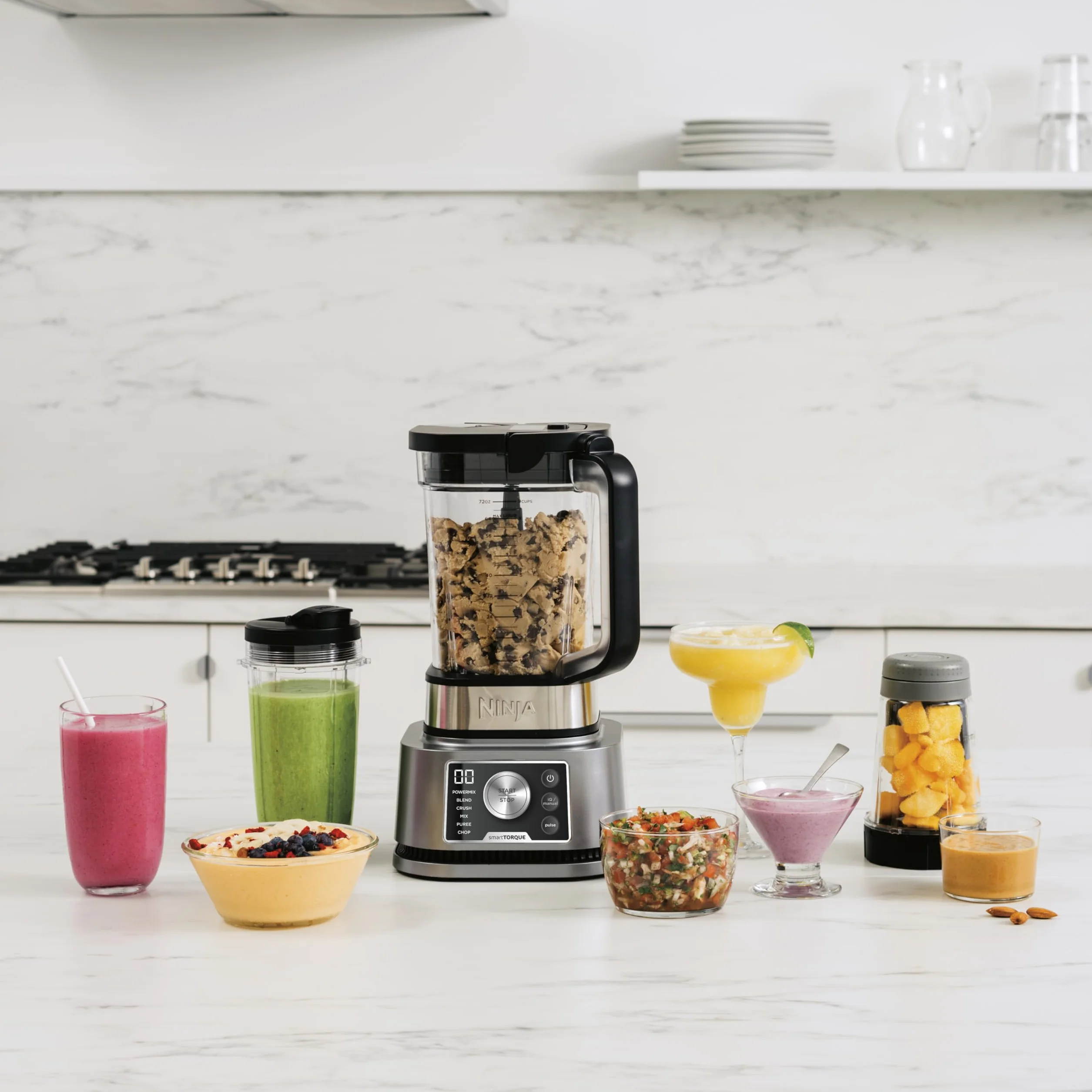 Ninja Foodi Power Nutri Batidora de vaso 3 en 1, Smoothies, cremas y bebidas heladas, jarra de 2,1 l, vaso de 700 ml, recipiente de 400 ml con varilla Power Paddle, 1200 W, Plateada CB350EU