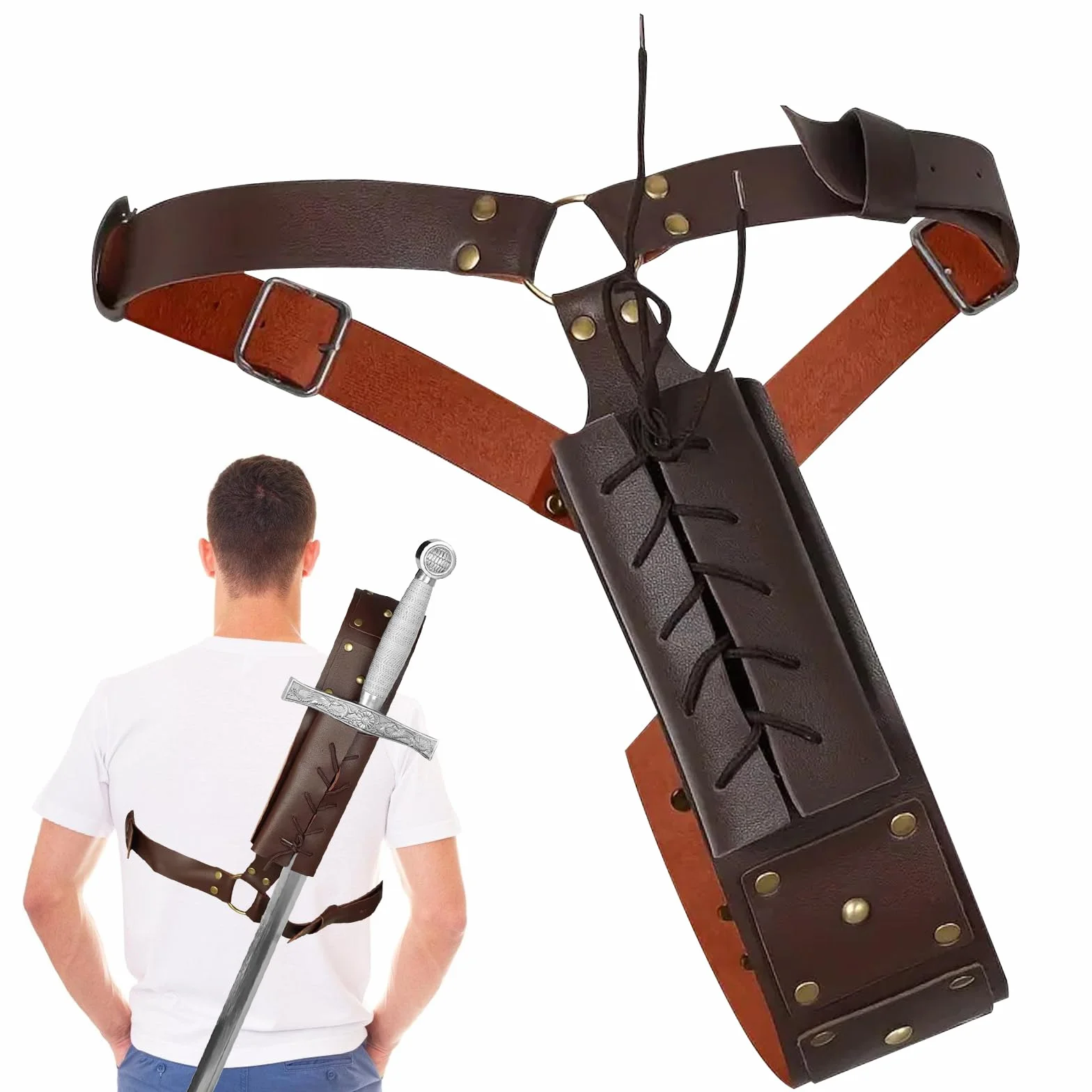 Espada retro medieval soporte para espada Katana cinturón de PU marrón para recreaciones cosplay samurai