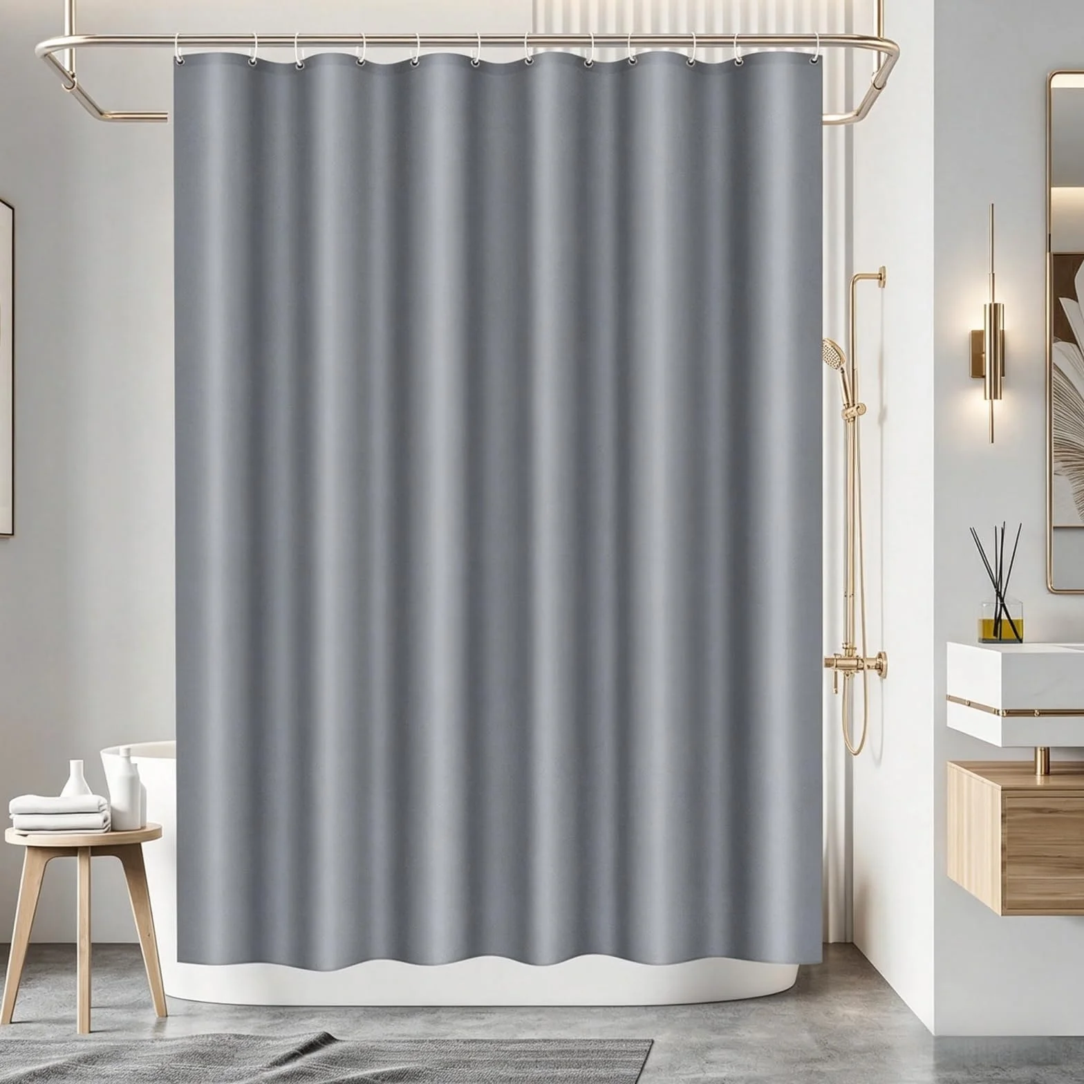 Cortina de ducha impermeable de 60 x 100 cm, color gris, con 12 ganchos, resistente al moho, perfecta para bañera y ducha, duradera y fácil de limpiar