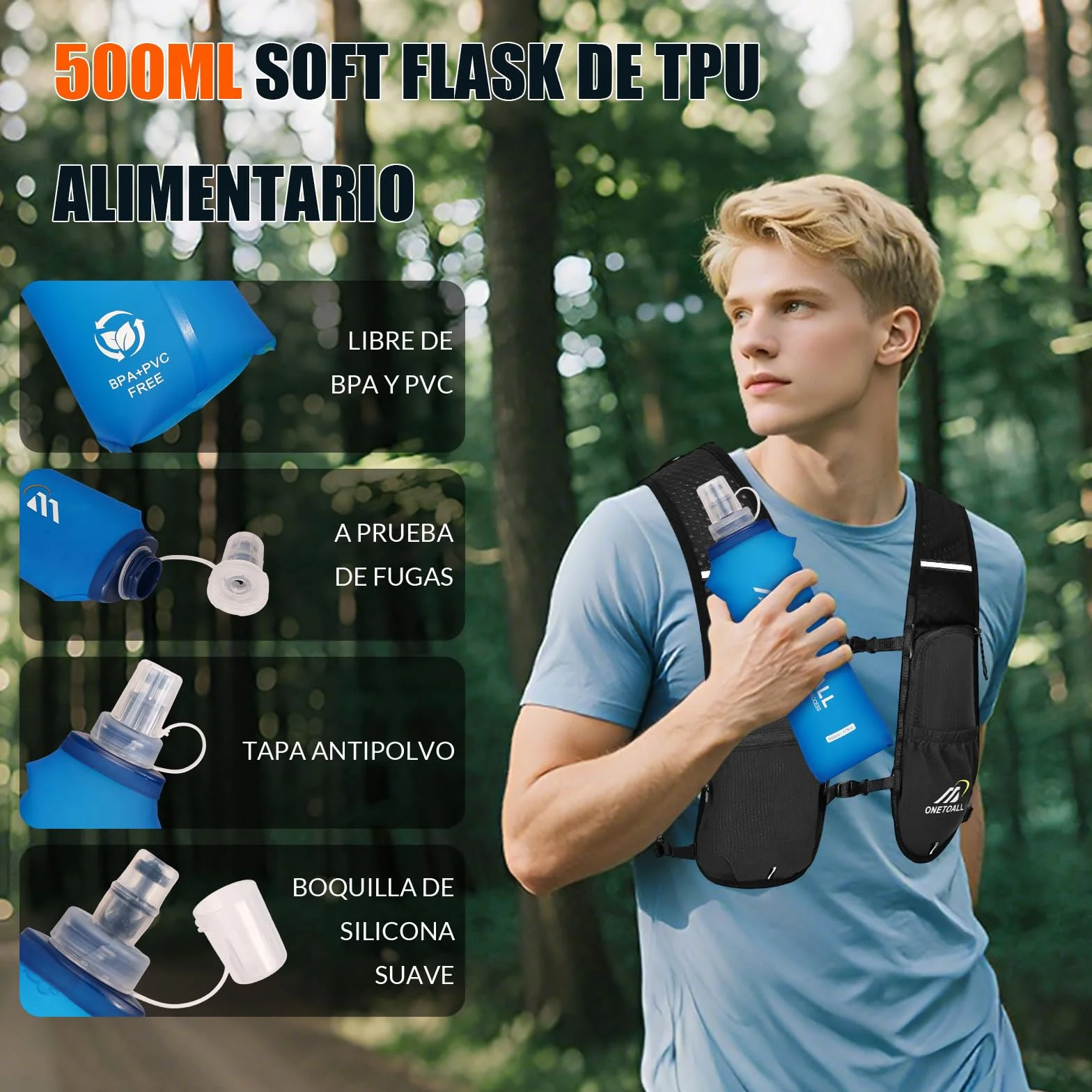 Chaleco Running Hombre Mujer Ligero Mochila Hidratacion Trail Running con Bolsa Agua 2L y Botella 500ml