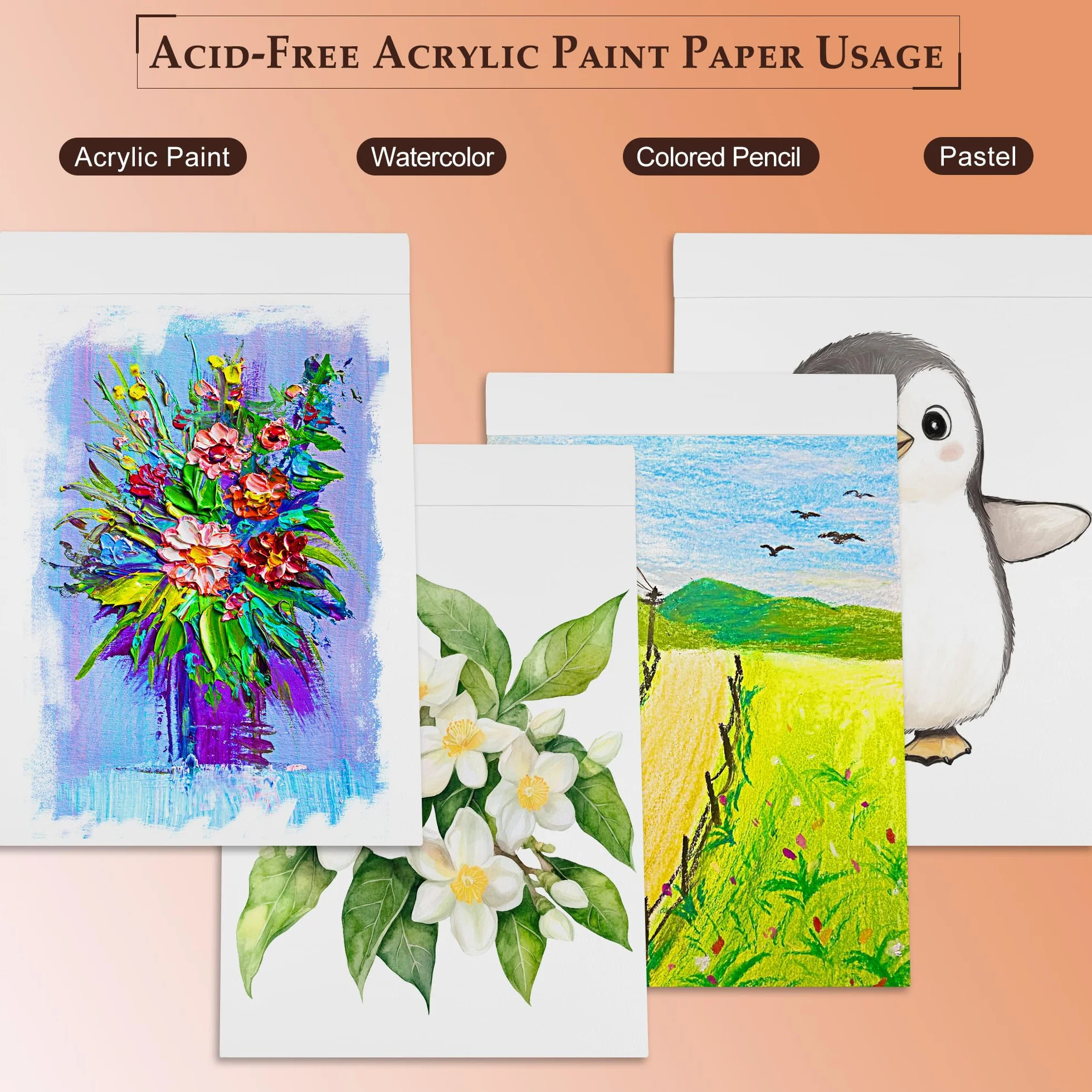 DagouColor Papel Acrílico Para Pintura, 15 Hojas Acrylic Bloc, Bloc 360 g/m² Sin ácido, Ideal para Artistas Principiantes, Adultos, Niños y Niñas - A3, 1 Pack