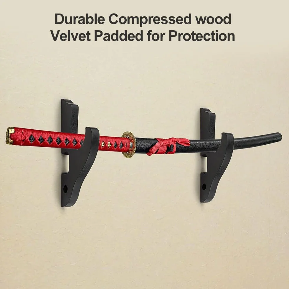 Kiuiom Soporte Pared Espada Samurai Katana Tanto Exhibición Ganchos Madera Acolchado