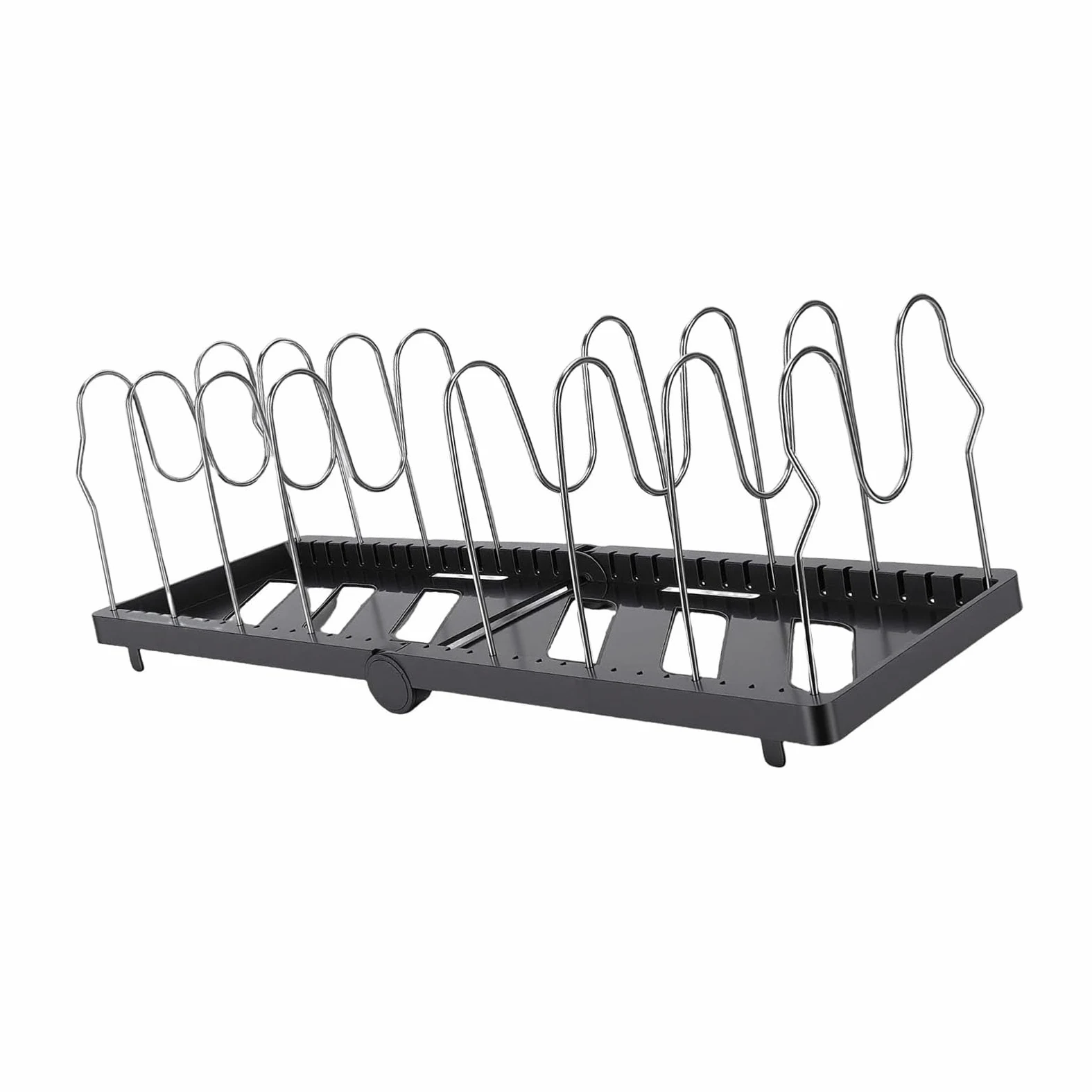 banapoy Organizador de Ollas y Sartenes Debajo del Gabinete, Estante Plegable para Almacenamiento de Ollas y Sartenes con 8 Divisores Ajustables de Acero Inoxidable, Estante para Tapas de para (BLACK)